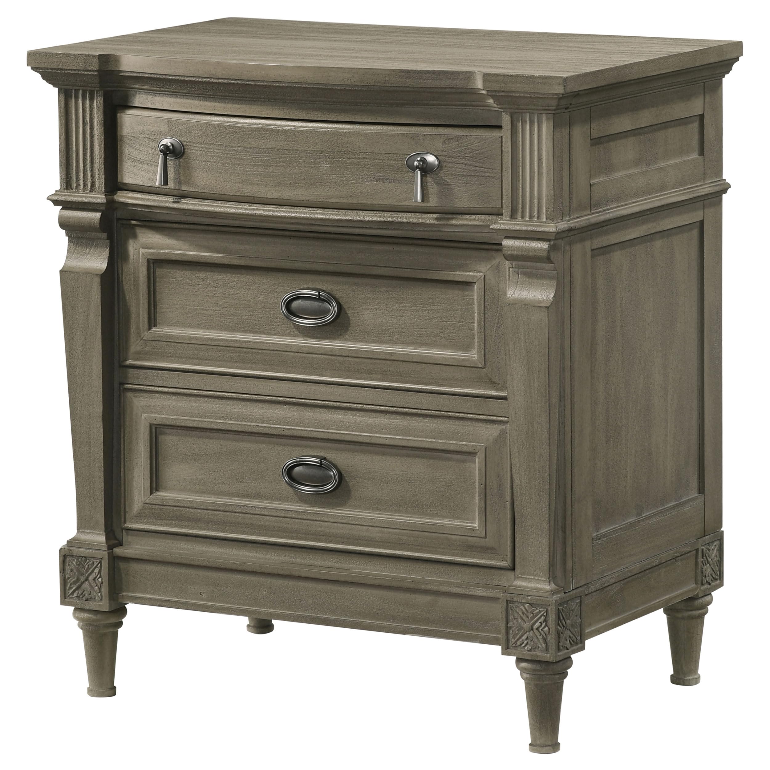 Pemberly Row 3-Drawer Traditional Wood Nightstand in French Gray - Classic Bedside Table for Bedroom, Living Room & Guest Room Storage