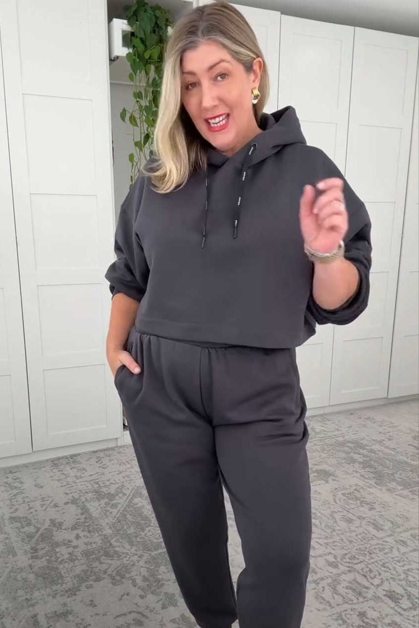 Off Duty Cropped Hoodie - Charcoal Black | Women's Casual Pullover Sweatshirt for Streetwear & Loungewear