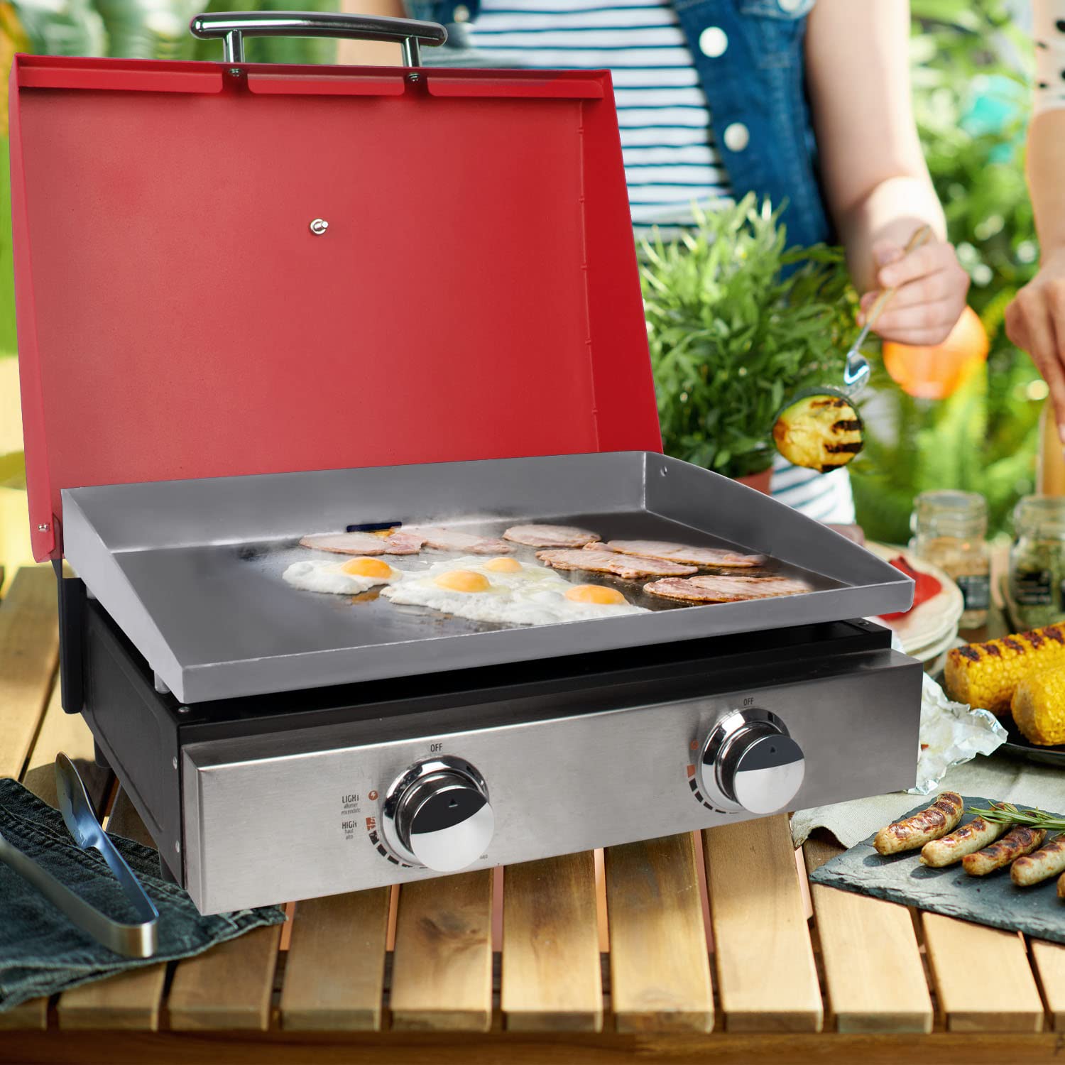 Blackstone 22 Inch Table Top Griddle Hard Cover Hood with Temperature Gauge - Red 5011 Griddle Hood for Blackstone 22