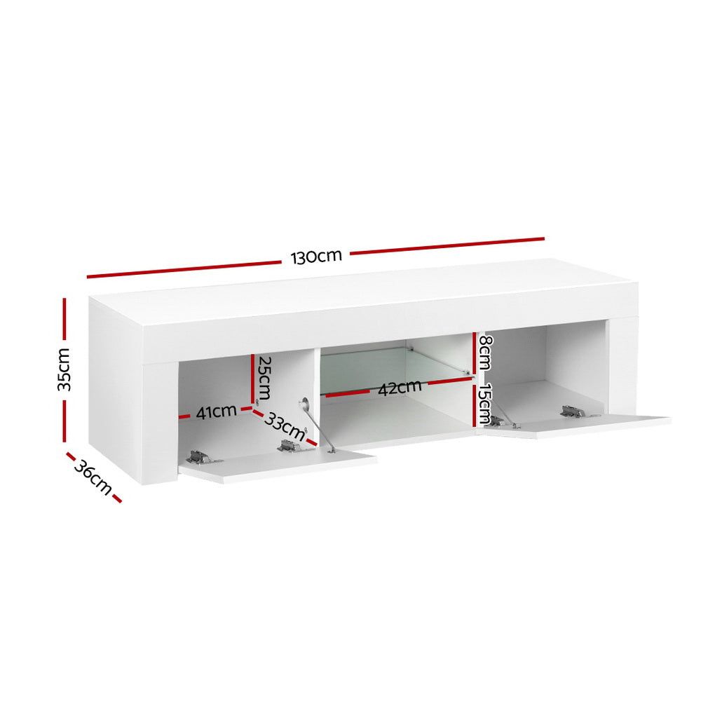 Artiss 130cm White Angus LED TV Stand Entertainment Unit - Modern TV Cabinet for Living Room, Bedroom & Home Theater Setup