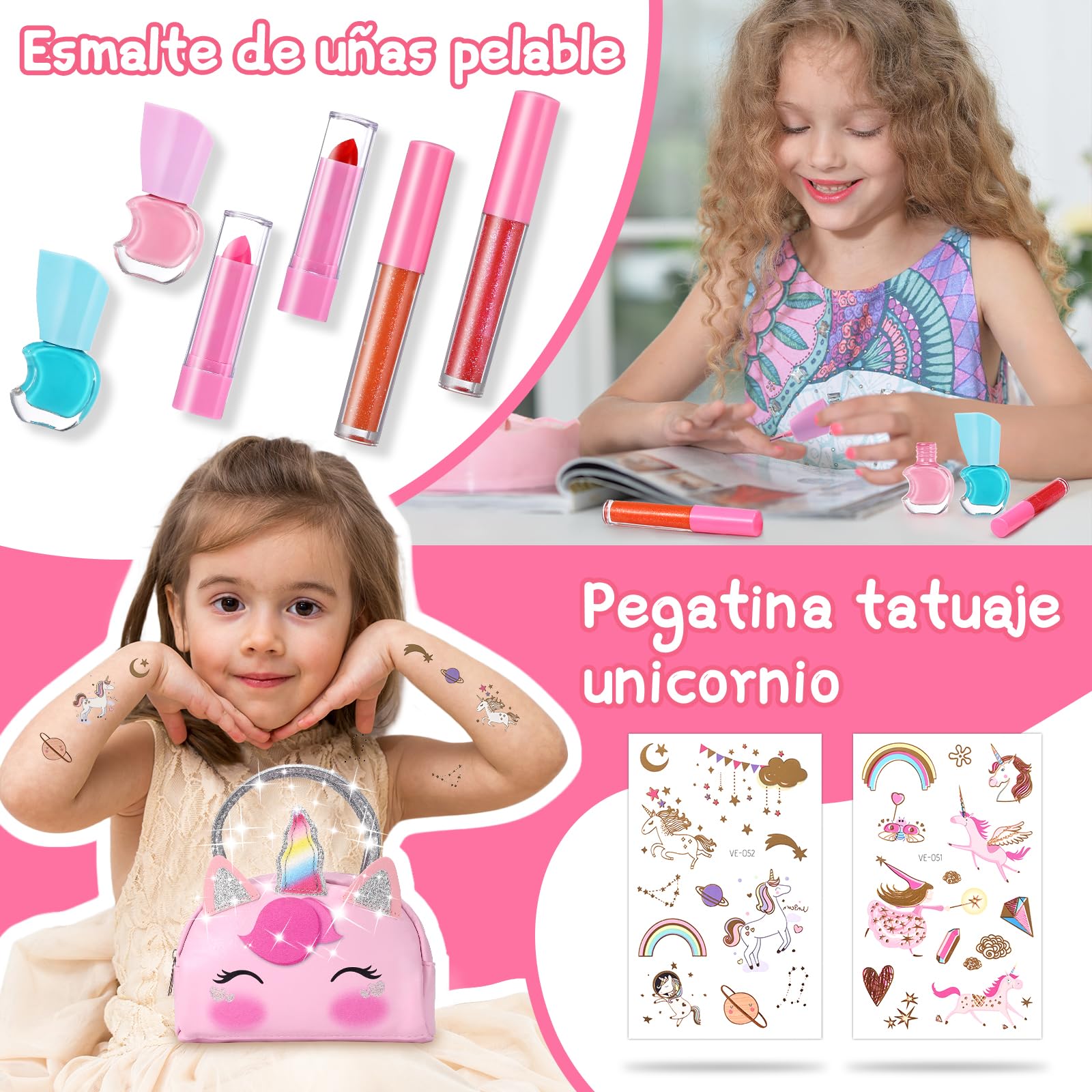 TOGOU2S Unicorn Makeup Set for Girls - Washable & Non-Toxic Kids Cosmetics - Birthday Gift for Ages 4-8+ (Play & Party)