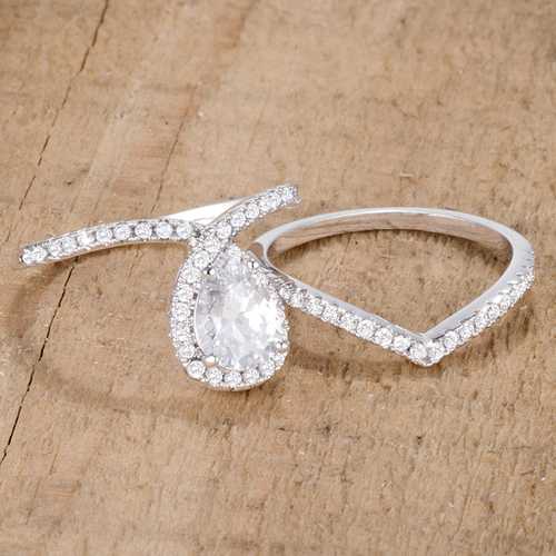 1.75Ct Rhodium Plated CZ Chevron Wedding Ring Set - Elegant Bridal Jewelry for Engagement, Anniversary & Special Occasions