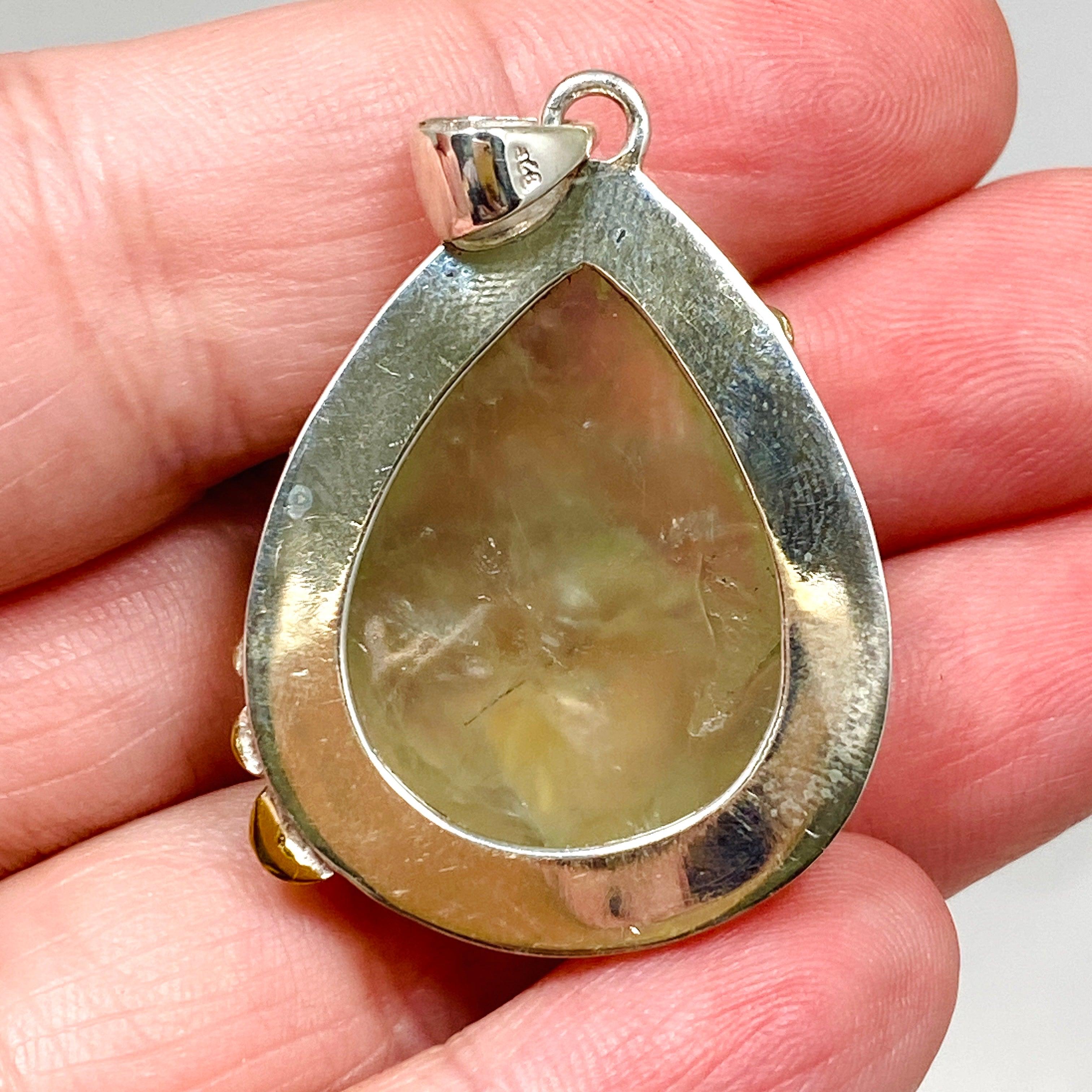 Prehnite Teardrop Pendant Necklace with Brass Accents - KPGJ4294 | Elegant Boho Jewelry for Women, Perfect for Everyday Wear & Special Occasions