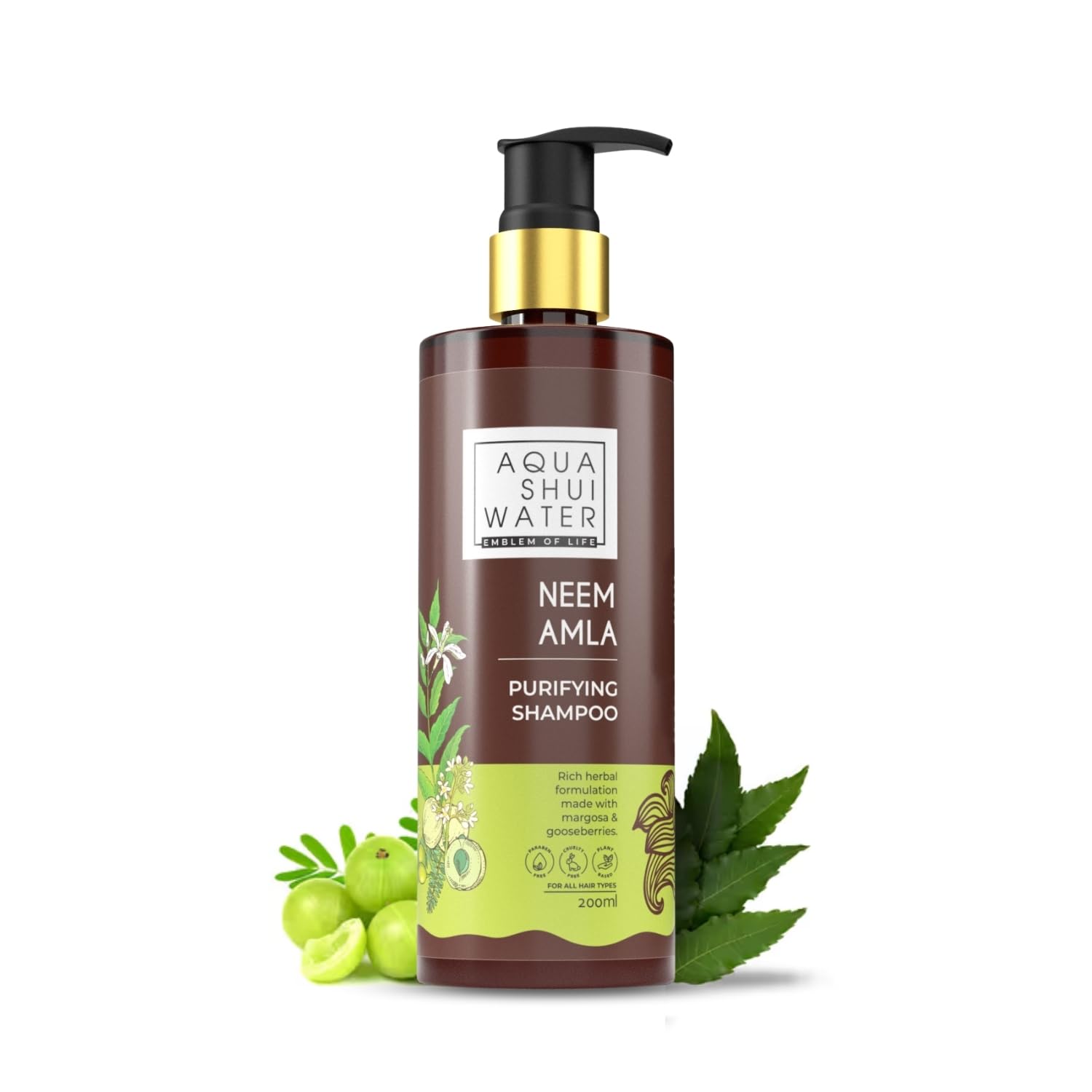 Aqua Shui Water Hair Purifying Shampoo & Cleanser - Paraben & Sulfate Free with Neem & Amla Infusion | Controls Hair Fall & Promotes Healthy Scalp | For All Hair Types | 200ml | Daily Use for Soft, Shiny Hair & Scalp Care