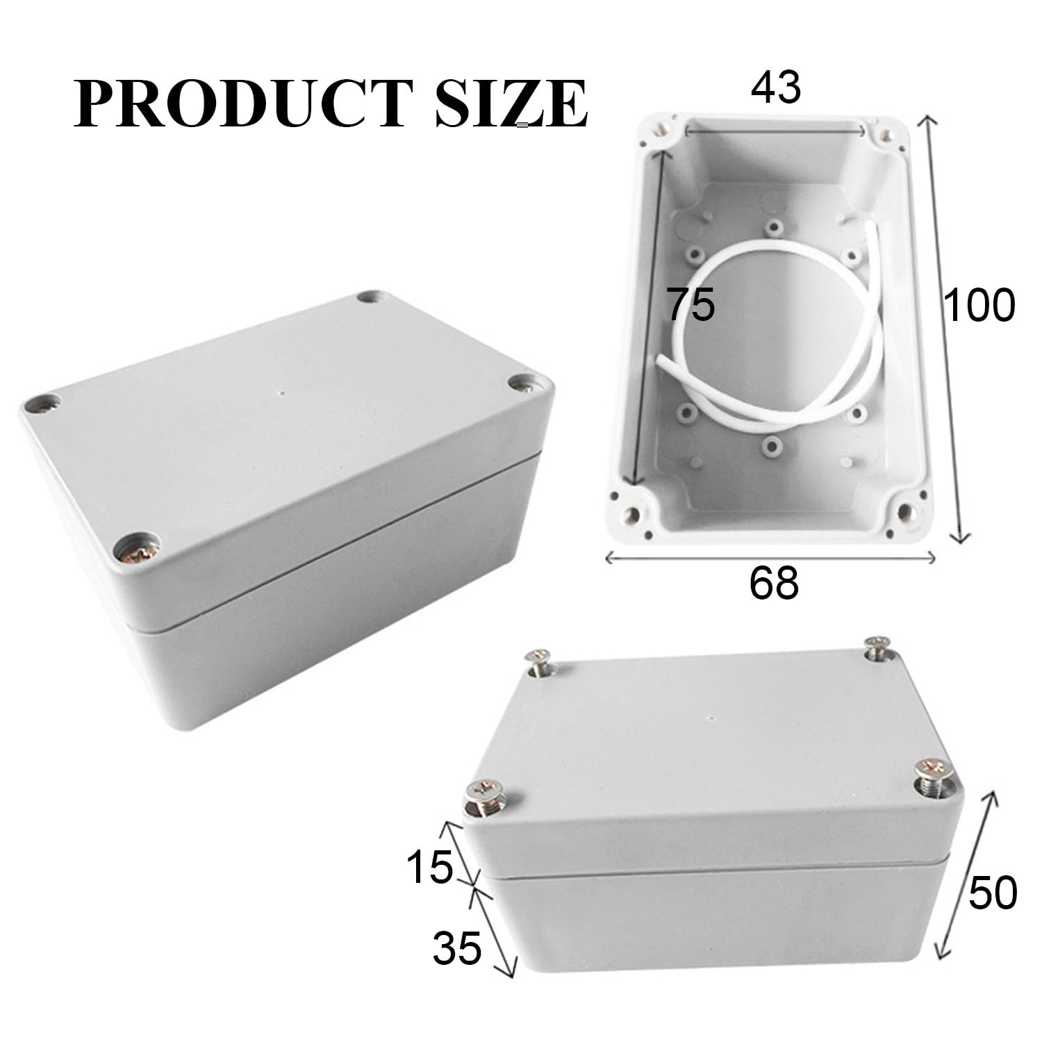 Fielect 2PCS Waterproof Junction Box - ABS Plastic IP65 Electrical Enclosure (3.94x2.68x1.97in) for Outdoor Wiring