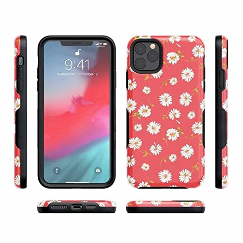 Casely iPhone 11 Pro Case - Daisy Daydream Red Coral Floral Design | Slim Protective Cover with Raised Bezels | Perfect for Everyday Use, Travel & Gift Giving