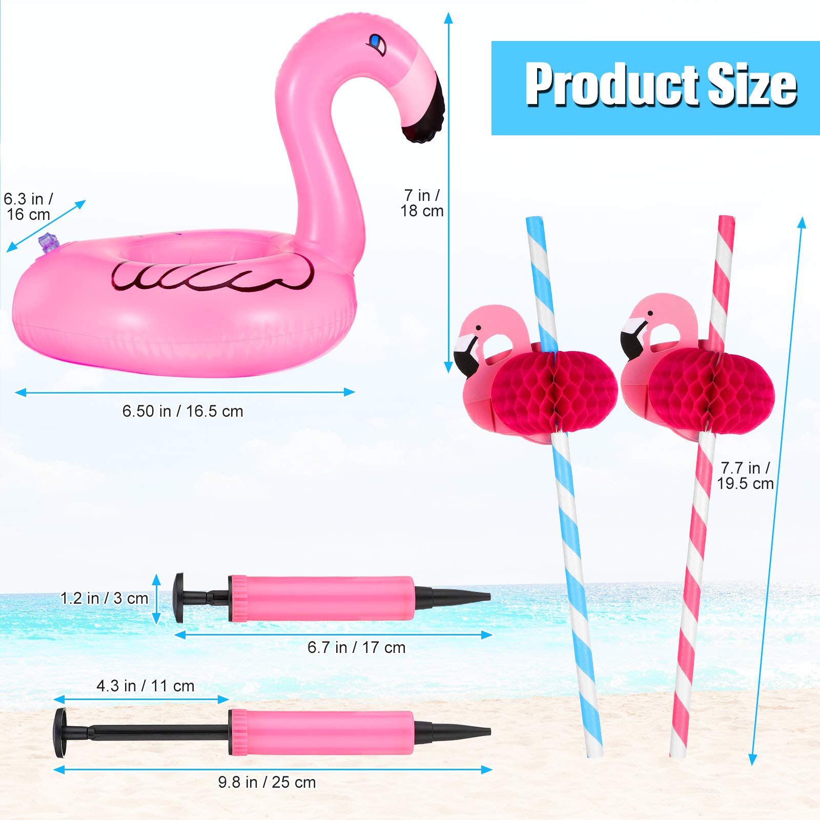 67 Pcs Flamingo Inflatable Drink Holder Set - 16 Floating Cup Holders for Pool with 50 Decorative Paper Straws & Mini Pump - Perfect for Pool Parties, Beach Gatherings & Summer BBQs