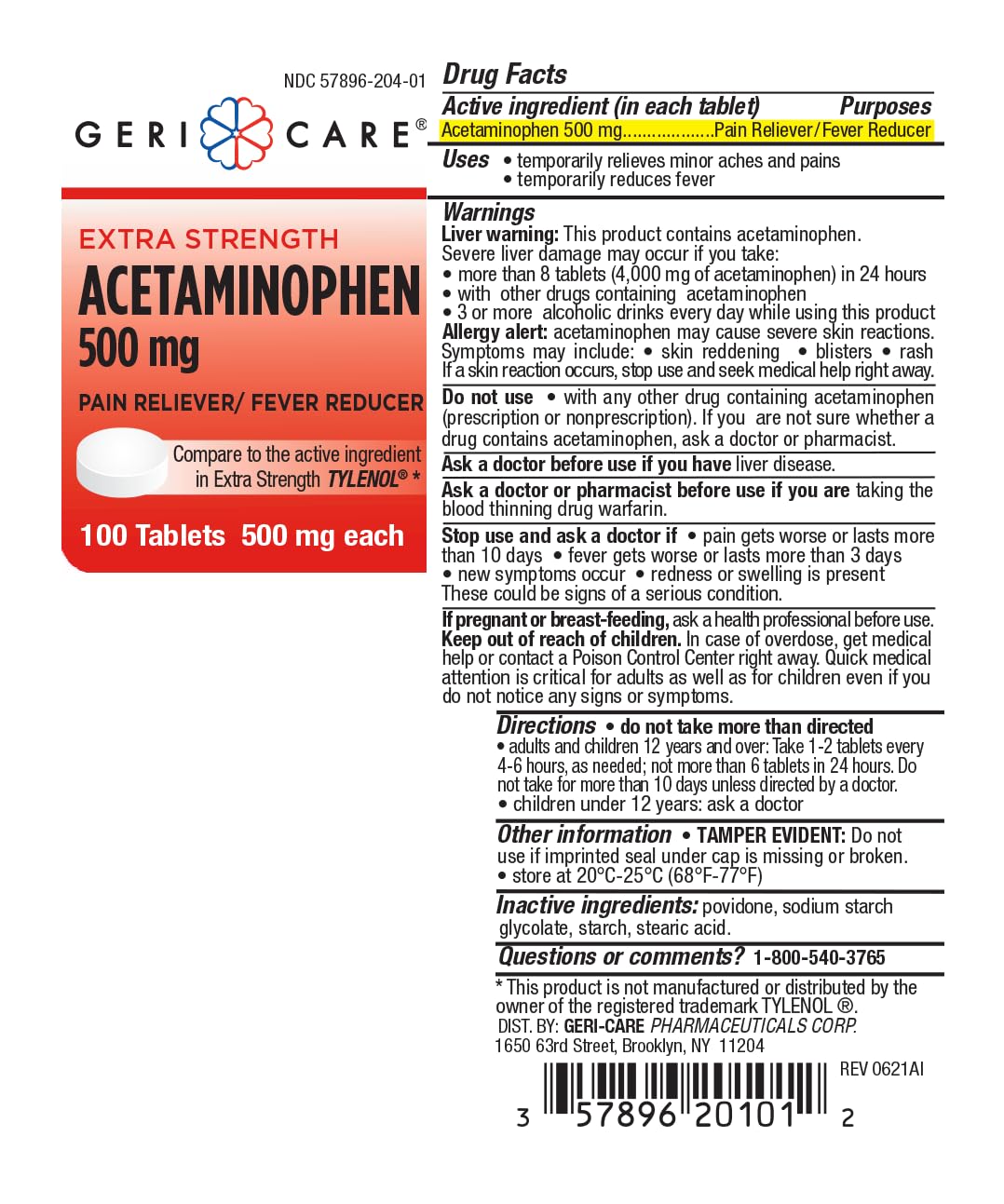 Extra Strength Acetaminophen 500mg Pain Relief & Fever Reducer Tablets - 100 Count | Fast-Acting for Joint, Muscle, Arthritis & Back Pain | Ideal for Home, Travel & First Aid Kits