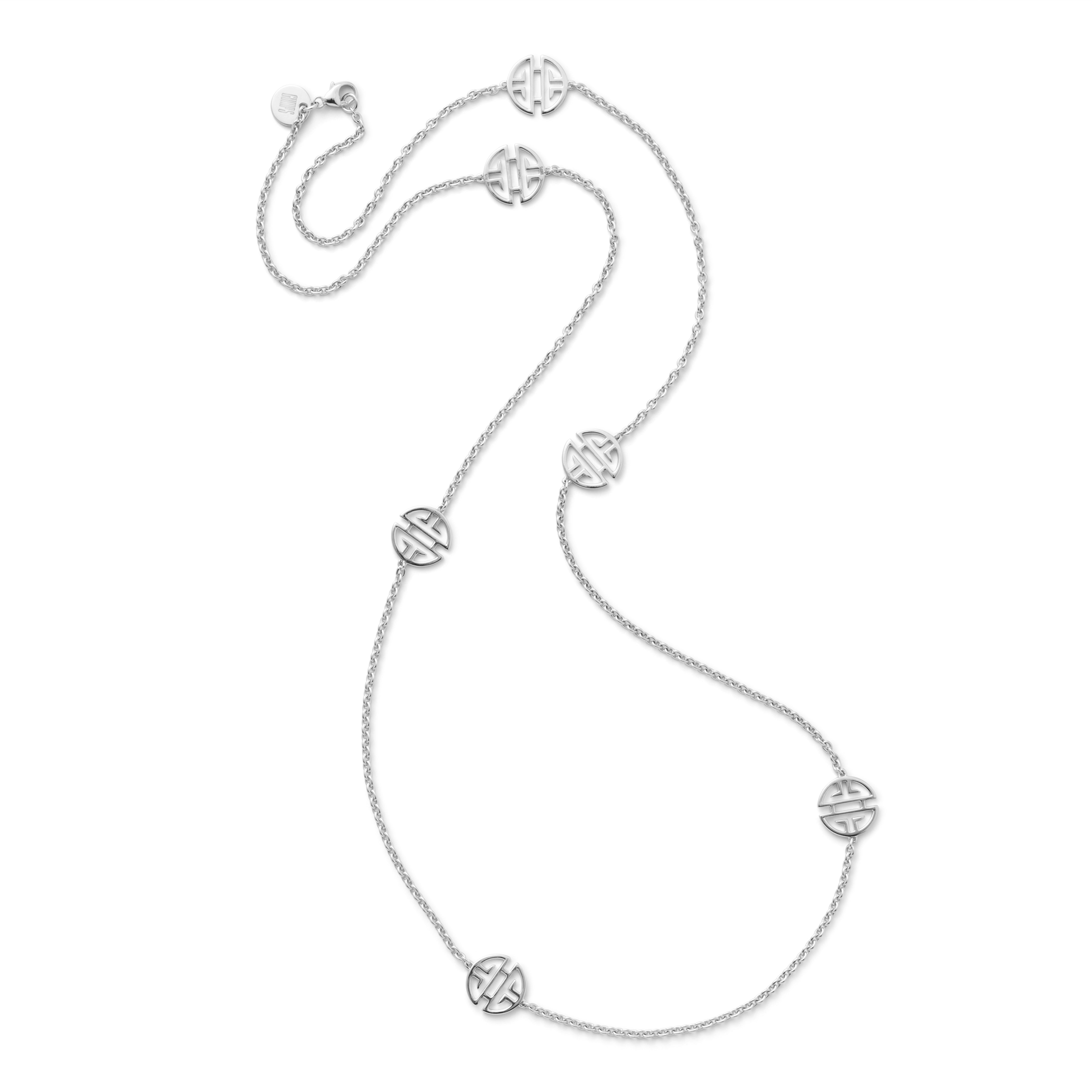Elegant Silver Six-Station Shou Necklace - Chinese Longevity Symbol Jewelry for Women - Perfect for Gifts, Weddings & Special Occasions
