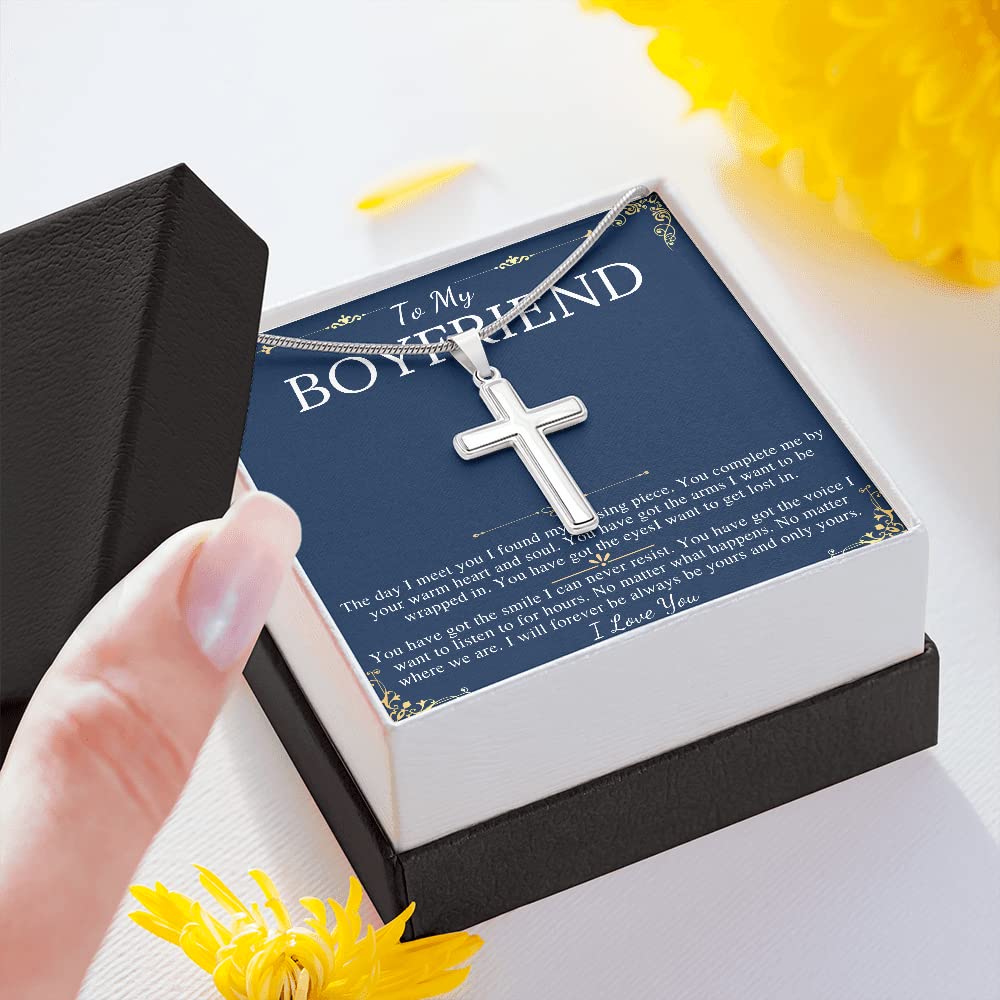 Stainless Steel Cross Necklace for Men - Thoughtful Boyfriend Gift with Message Card | Christmas, Anniversary & Valentine's Day Present | Religious Jewelry for Everyday Wear
