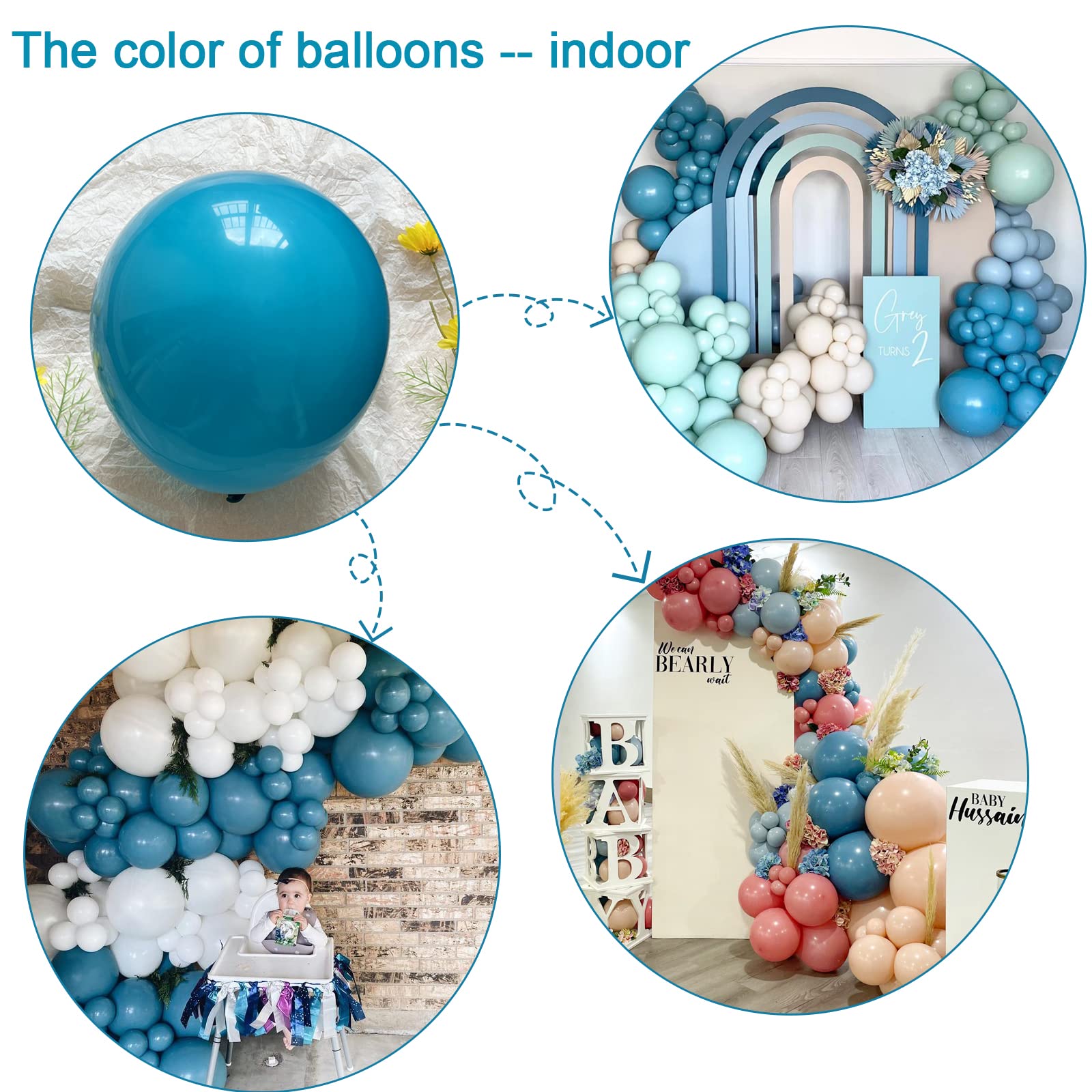 Janinus Turquoise Blue Balloons Garland Arch Kit - 80PCS Peacock Blue Balloons (12Inch & 5Inch) for Baby Shower, Gender Reveal, Wedding & Whale Theme Party Decorations - Perfect for Indoor/Outdoor Celebrations & Photo Backdrops