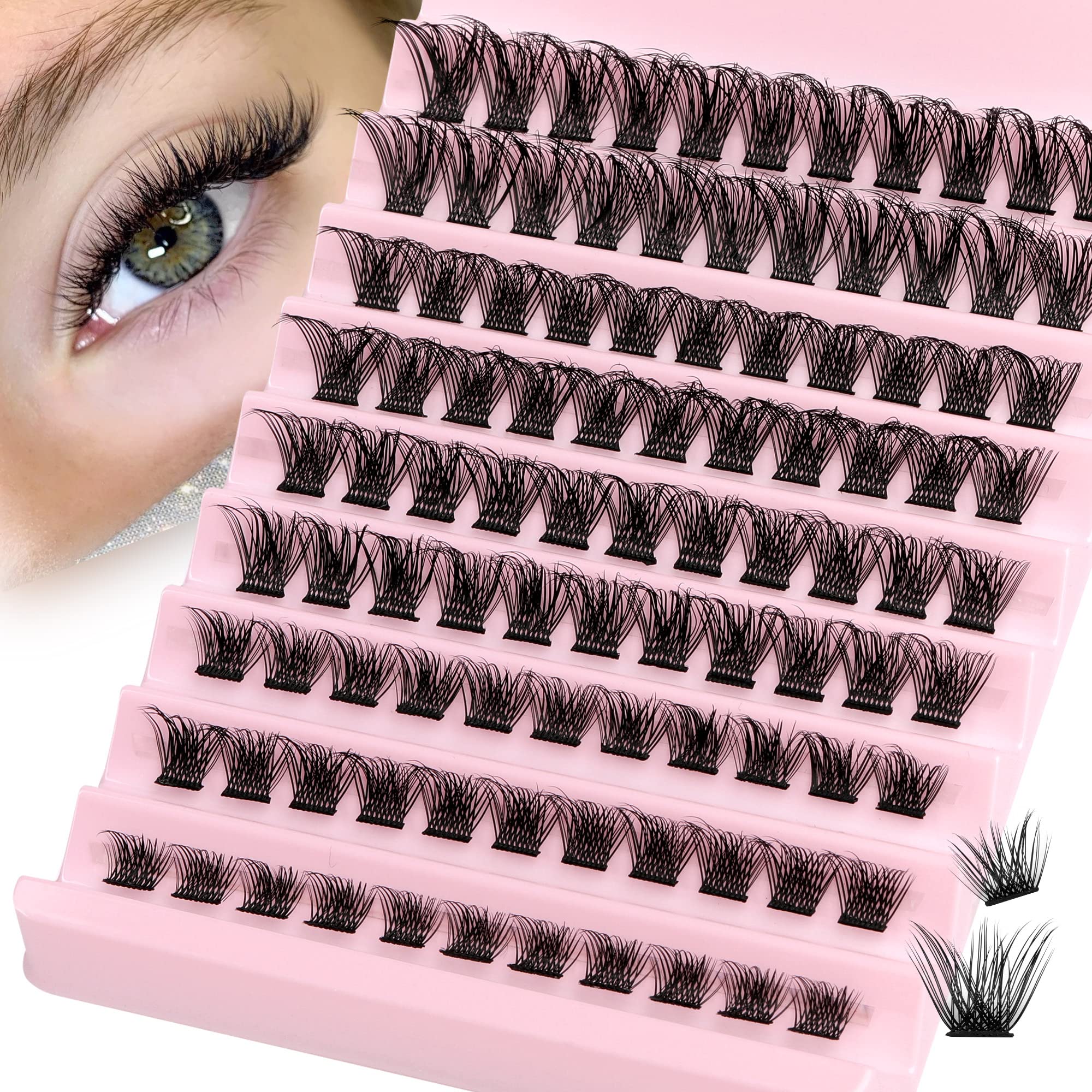 JIMIRE DIY Cluster Lashes - D Curl Individual Eyelash Extensions for Natural Look (8-16mm) | Wispy Russian Style Fluffy Eyelash Clusters | Perfect for Home Use, Parties & Special Occasions