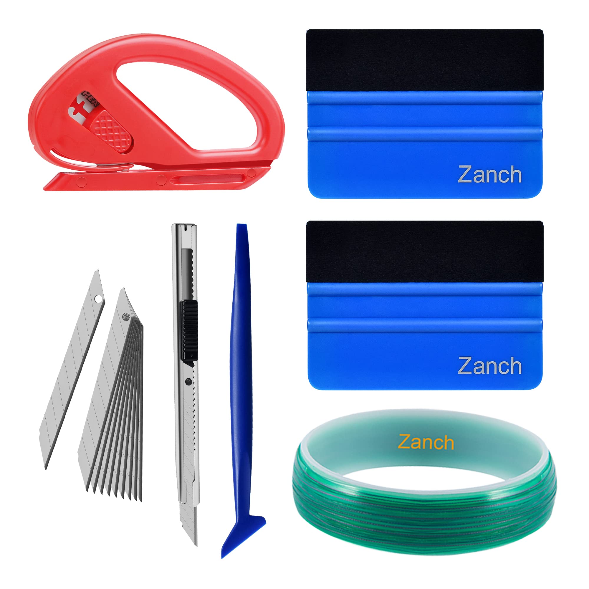 Zanch Knife-Less Vinyl Wrap Tool Kit - 16FT(5M) Safety Tape Cutter with Felt Squeegee for Car & Motorcycle Wrapping - Perfect for Professional Auto Detailing and DIY Vinyl Installation