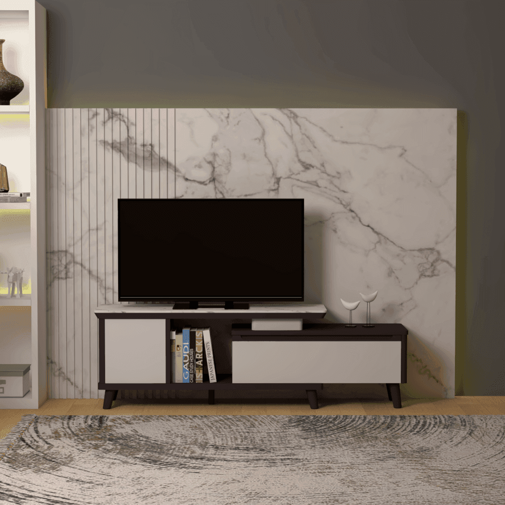 Modern Heve Extendable TV Stand with Tempered Glass Top - Sturdy Entertainment Center for Living Room, Bedroom & Home Theater Setup