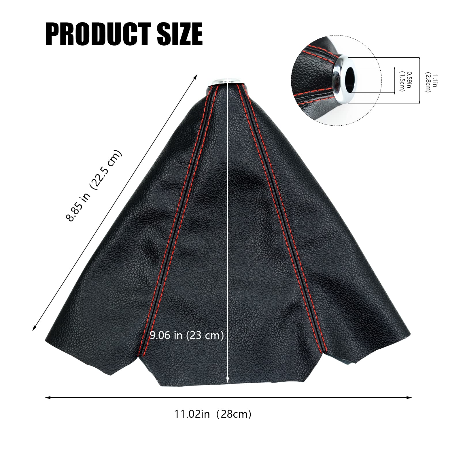 Universal Car Shift Knob Dust Cover - Black PU Leather Manual/Automatic Shifter Boot Protector with Red Stitching | Fits Most Vehicles | Perfect for Daily Driving & Car Interior Protection