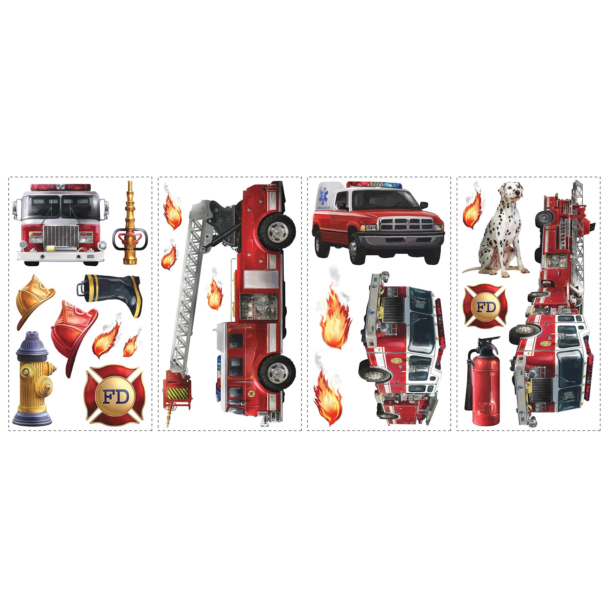 RoomMates RMK1125SCS Fire Brigade Peel and Stick Wall Decals - Red - Easy to Apply Removable Wall Stickers for Kids' Bedroom, Nursery, Playroom Decor