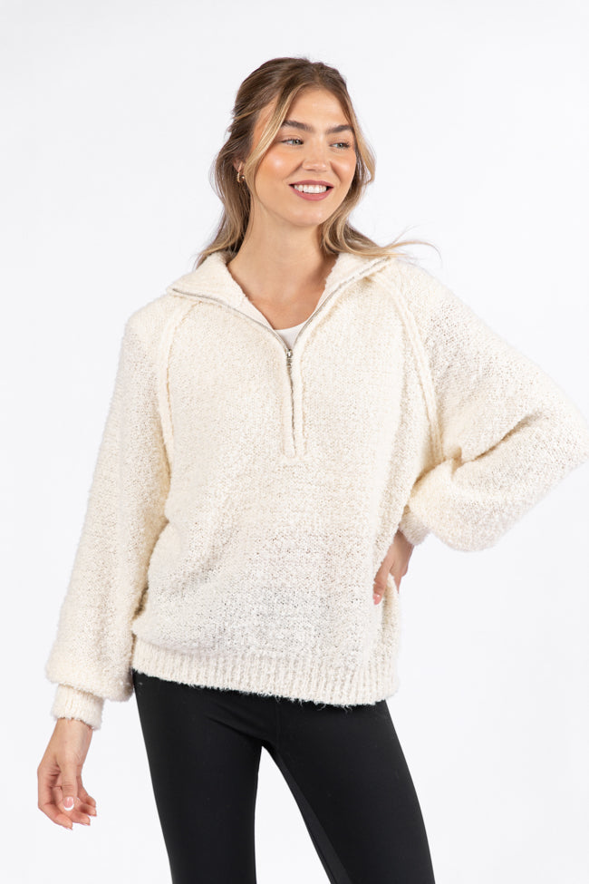 Signature Move Cream Fuzzy Quarter Zip Pullover - Soft Fleece Winter Sweatshirt for Women | Cozy Casual Wear for Fall & Winter Outfits, Lounge & Outdoor Activities