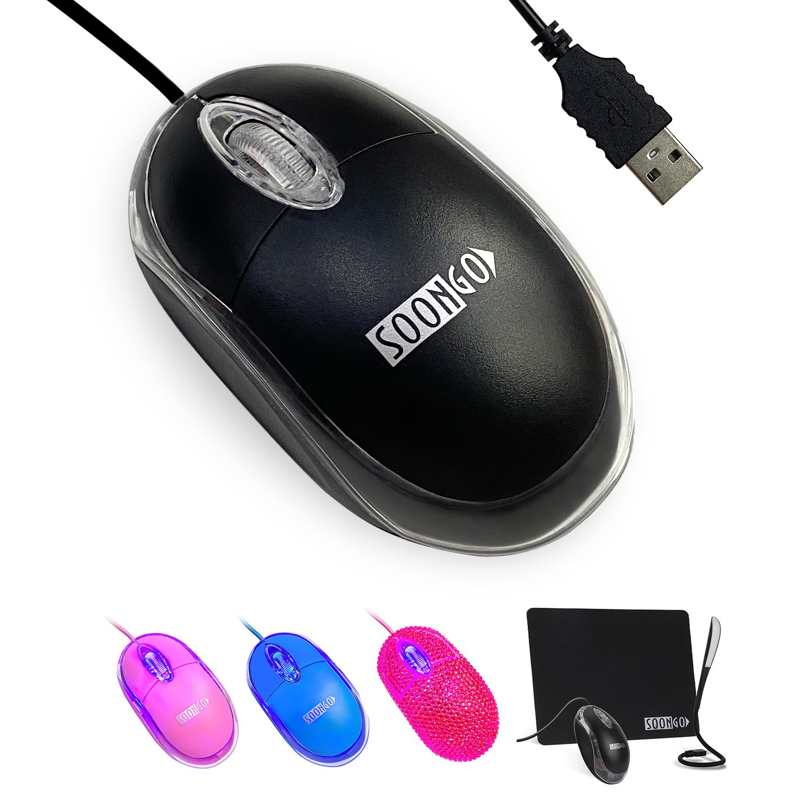 SOONGO Wired Optical Computer Mouse with Mini USB, 1.5M Cable, Black - Ideal for PC, Laptop, and Desktop Use in Home, Office, and Gaming