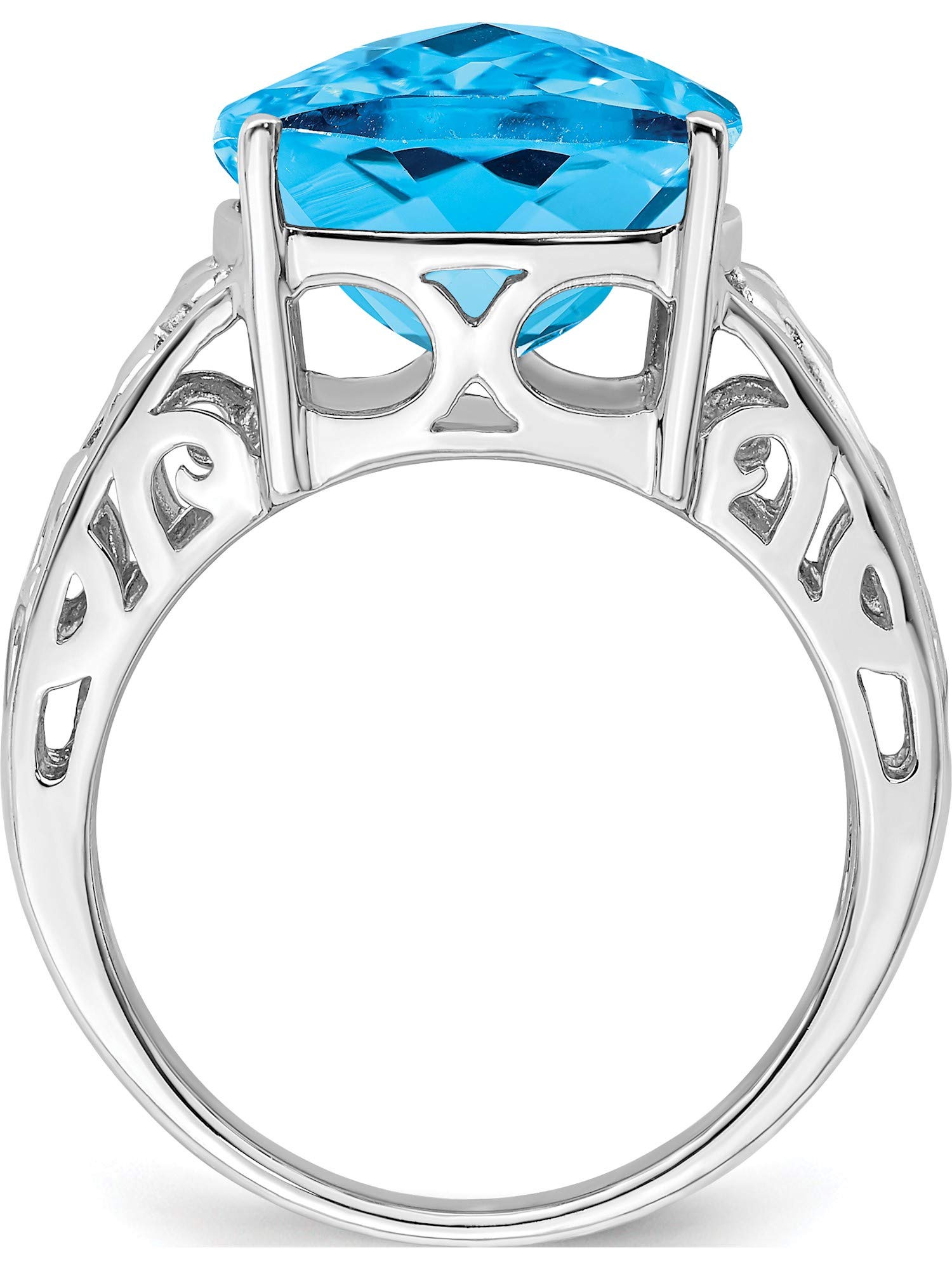 Sterling Silver Rhodium Plated Blue Topaz Ring - Elegant Checker-Cut Design for Women | Perfect for Engagement, Anniversary & Special Occasion Gifts