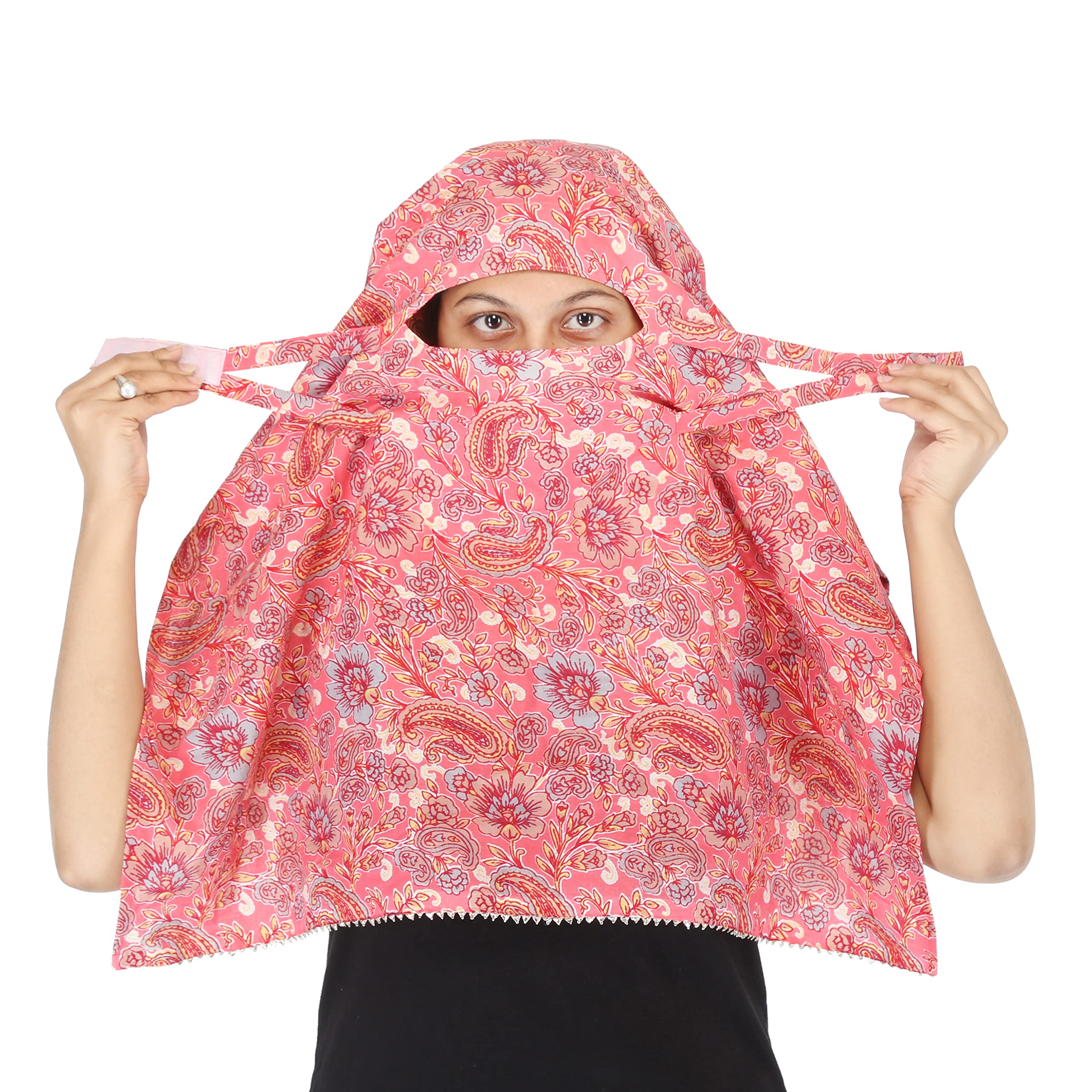 Girl's Scarf and Face Mask 2-in-1 - Soft Cotton Cambric, Ivory - Perfect for School, Travel & Outdoor Activities