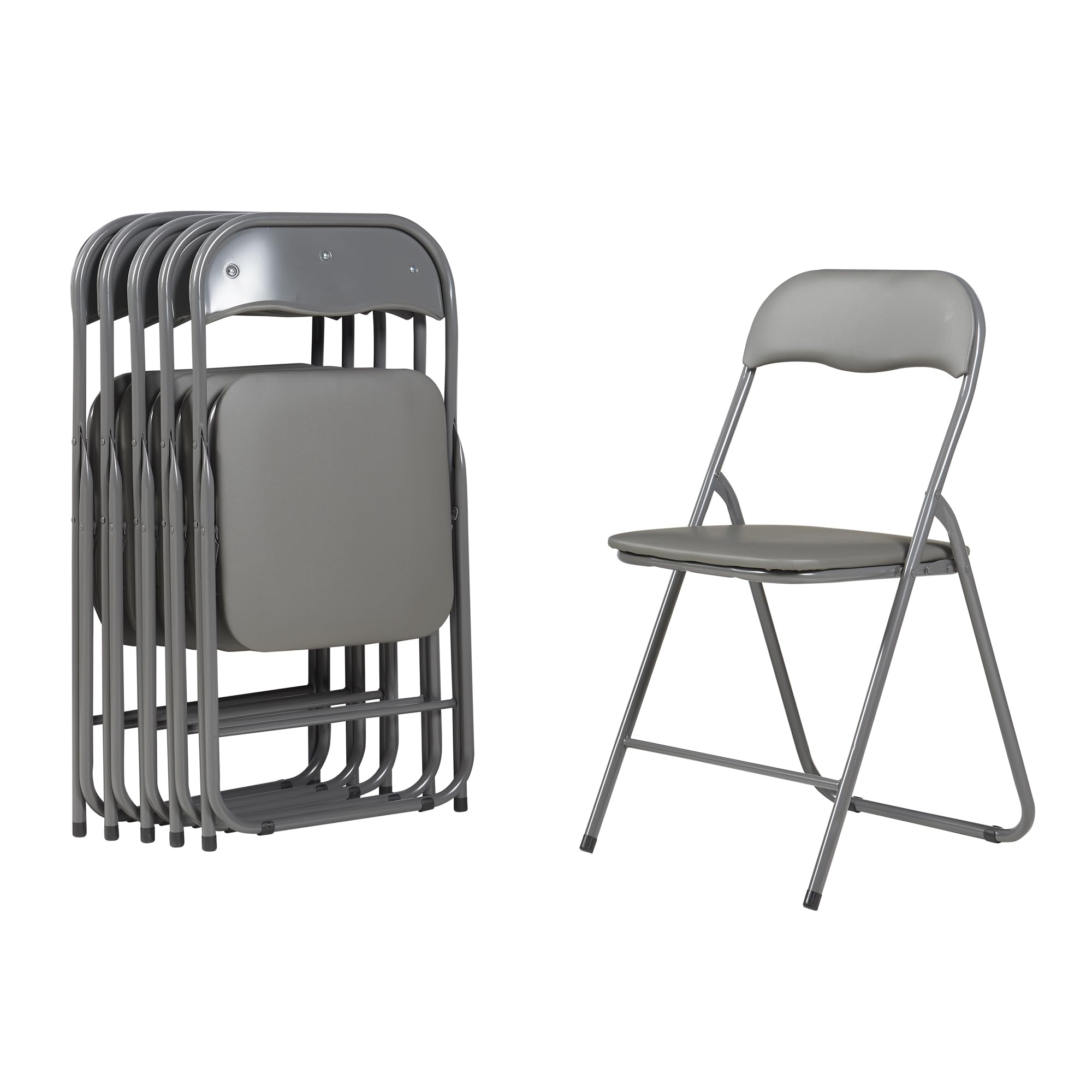 **Panana Folding Chairs with Padded Seat & Back – Heavy-Duty Metal Frame, Indoor & Outdoor Use – Comfortable for Home, Office, Parties, Camping (Grey, 6-Pack)**