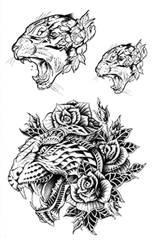 7 Sheets 3D Temporary Tattoo Stickers - Realistic Fake Tattoos Waterproof & Long Lasting (12x19cm) - Leopard, Flower, Wolf Designs for Adults, Men, Women & Teens - Perfect for Arms, Legs & Shoulders - Great for Parties, Halloween, Cosplay & Body Art