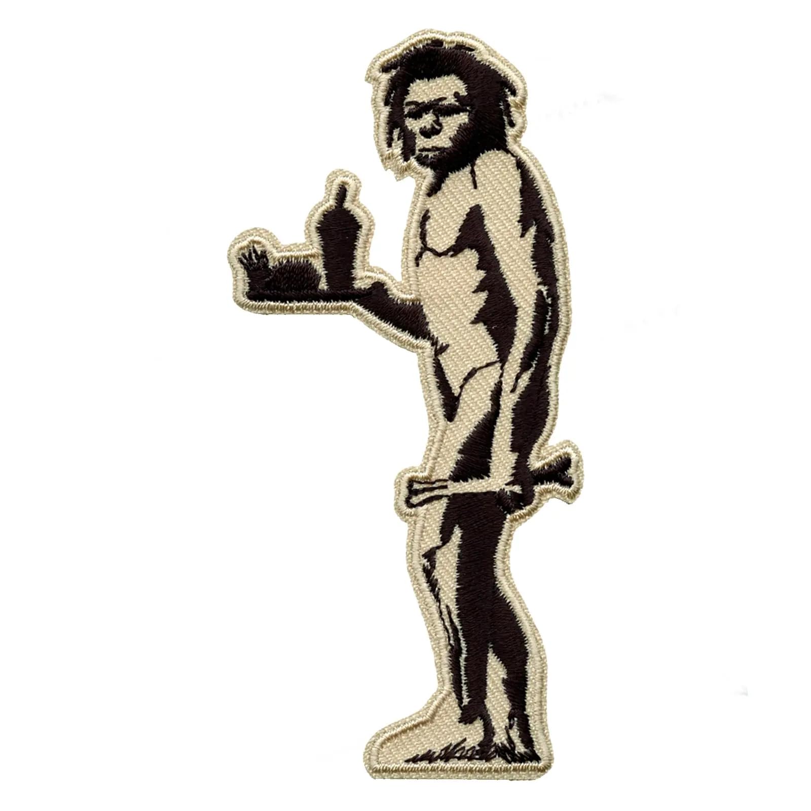 Banksy The Caveman With Fast Food Photo Patch - Embroidered Iron On Street Art for Jackets, Bags & DIY Crafts - Punk Rock Fashion Accessories for Men & Women