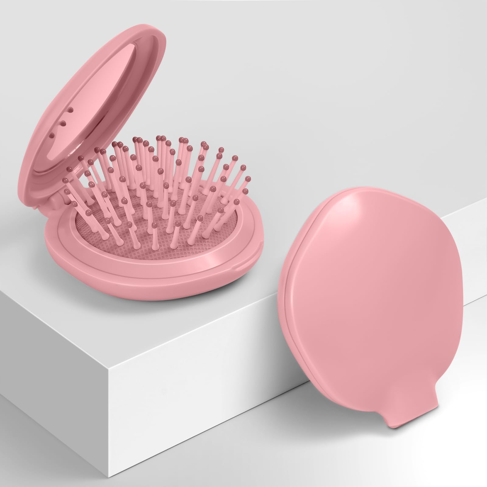 Portable Travel Hair Brush Set with Mirror - Compact Mini Hairbrush for Purse, Handbag & On-the-Go Styling (Pink) | Perfect for Travel, Office & Quick Touch-Ups
