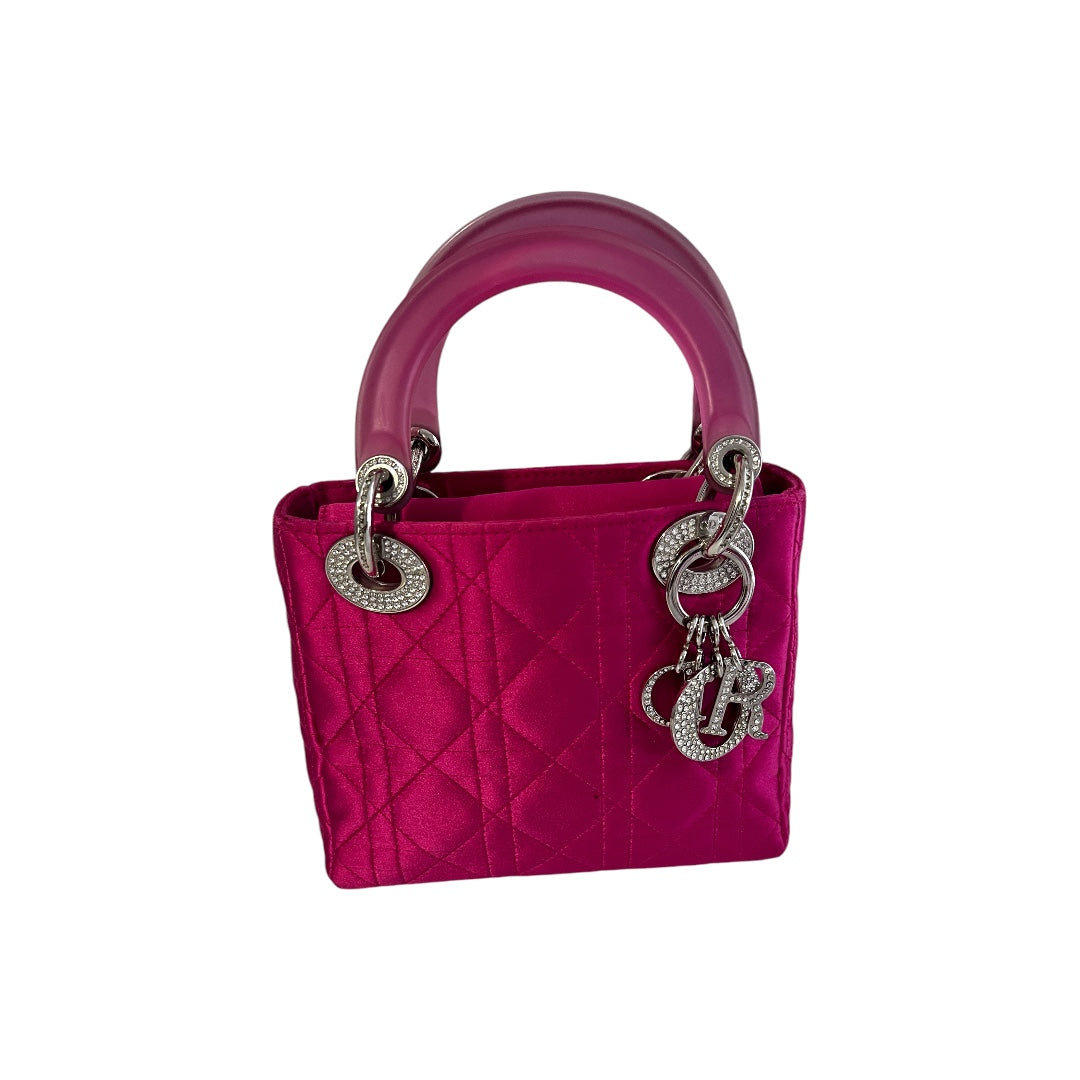 Vintage Pink Satin Mini Lady Dior Bag - Elegant Evening Clutch for Women, Perfect for Parties, Weddings & Special Occasions
