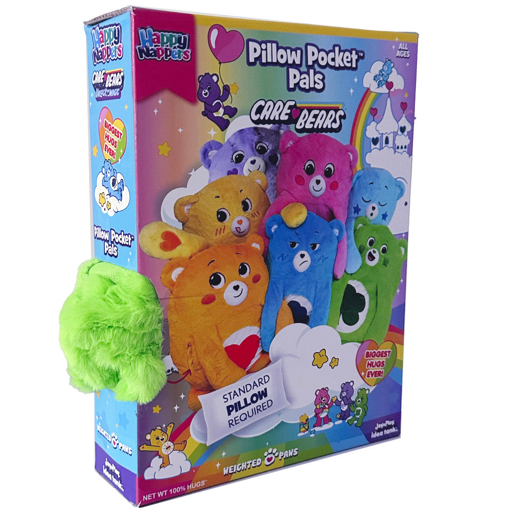 Care Bears Happy Nappers Good Luck Bear Plush Pillow with Pocket - Soft Stuffed Animal for Kids, Bedroom Decor & Travel Companion - Perfect for Nap Time, Playtime and Cuddling