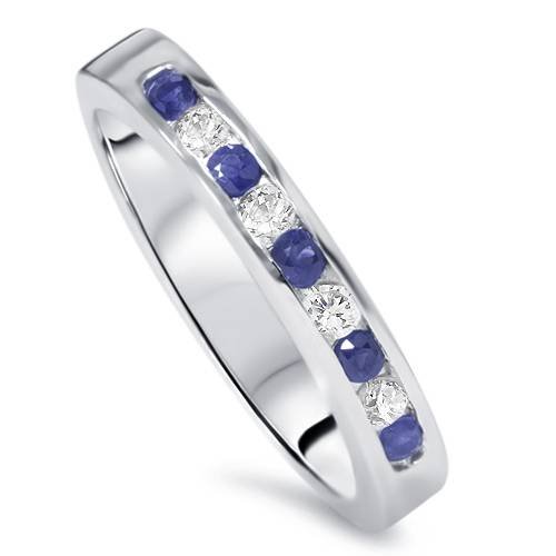 1/4 Carat Diamond & Blue Sapphire Anniversary Wedding Ring - 14k White Gold for Women - Elegant Bridal Jewelry for Engagement, Proposal & Special Occasions
