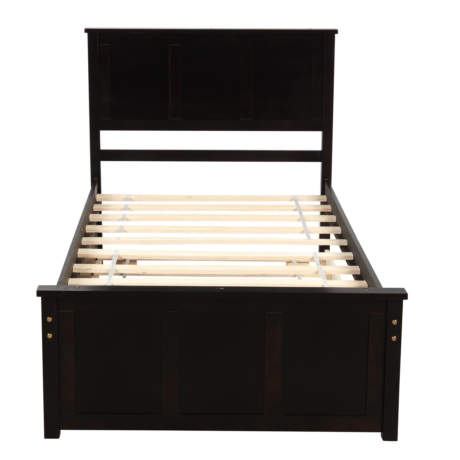 Twin Size Wooden Platform Bed Frame with Headboard, Footboard & Storage Drawers - Espresso Finish for Kids, Teens, Boys & Girls - Perfect for Small Bedrooms, Guest Rooms & Dormitories