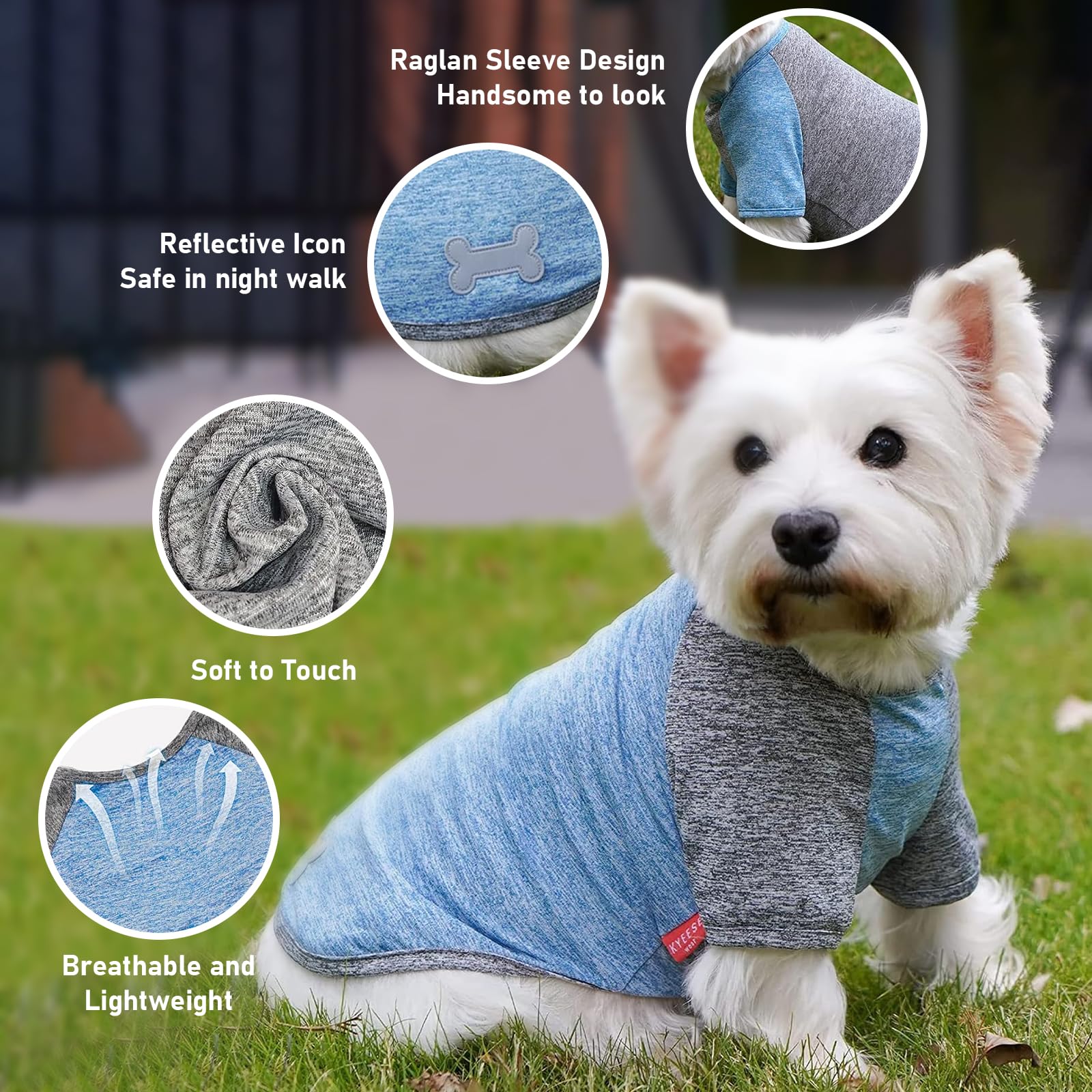 KYEESE 2 Pack Quick Dry Breathable Stretchy Dog T-Shirts with Reflective Label & Raglan Sleeves - Large Dog Clothes for Walking, Running & Outdoor Activities (Blue+Grey, 3XL)