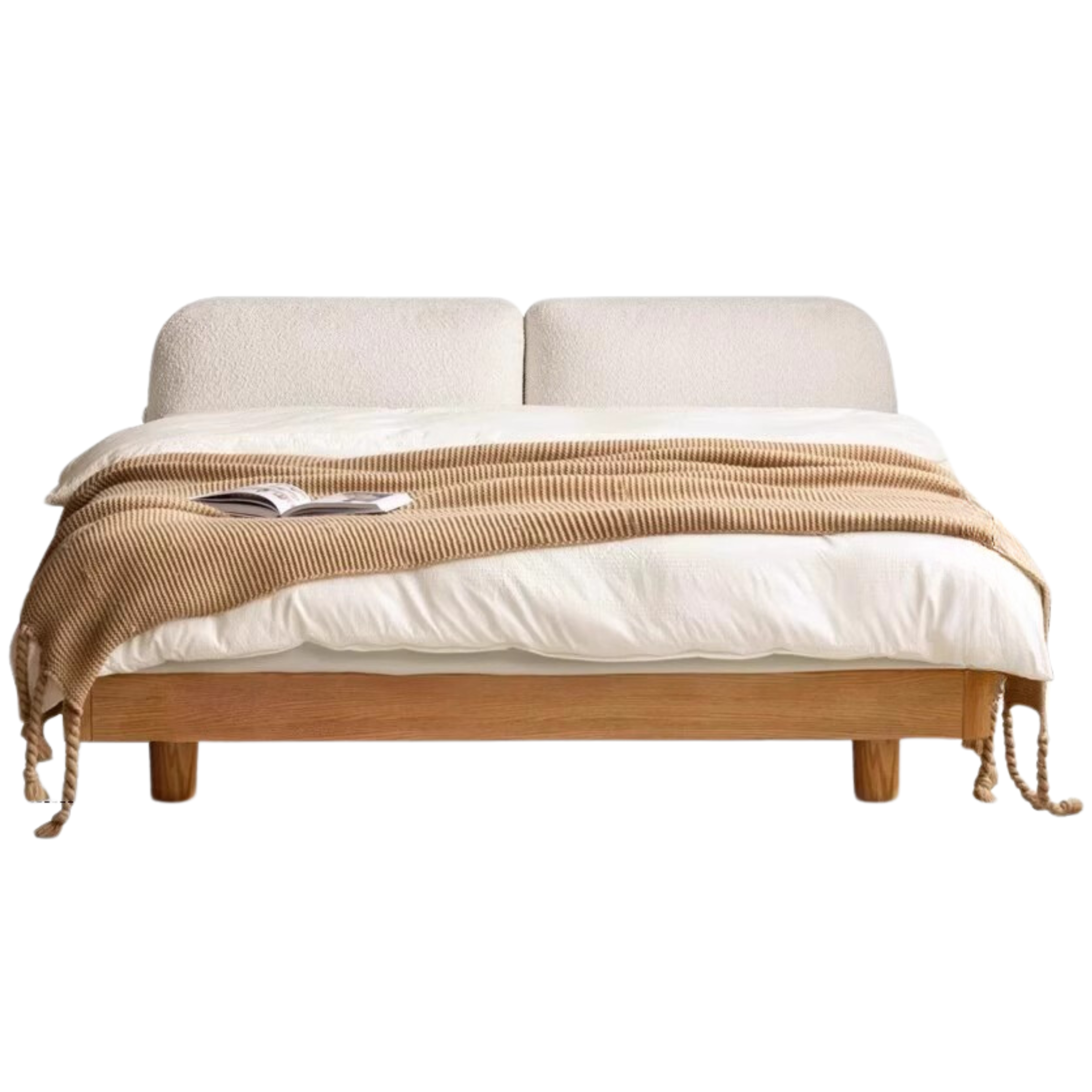 Premium Oak Solid Wood Lamb Fleece Soft Suspension Cream Bed - Cozy & Supportive Sleeping Solution for Modern Bedrooms, Guest Rooms & Nursery Decor