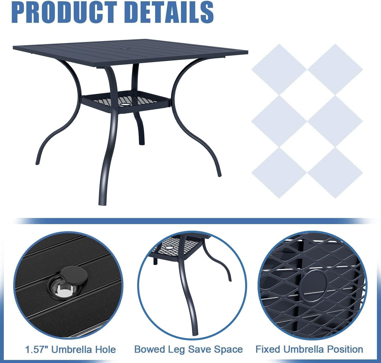 SOLAURA 5-Piece Outdoor Patio Dining Set - 4-Person Metal Table & Stackable Chairs with 1.57