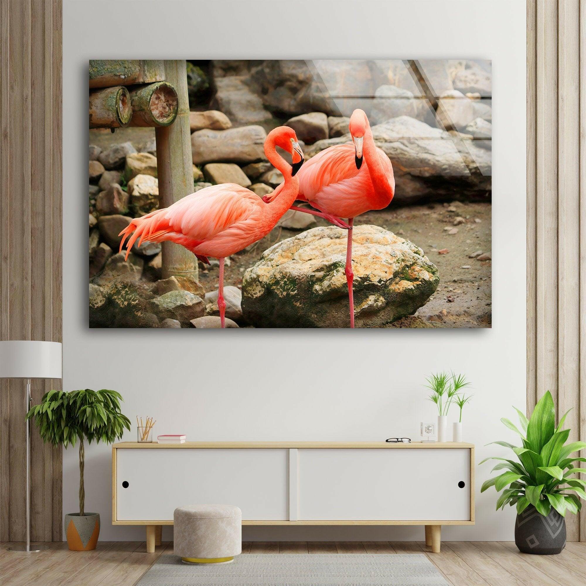 American Flamingo Glass Wall Art - Handmade Tropical Decor for Living Room, Bedroom & Office - Perfect for Coastal, Boho & Modern Home Decor