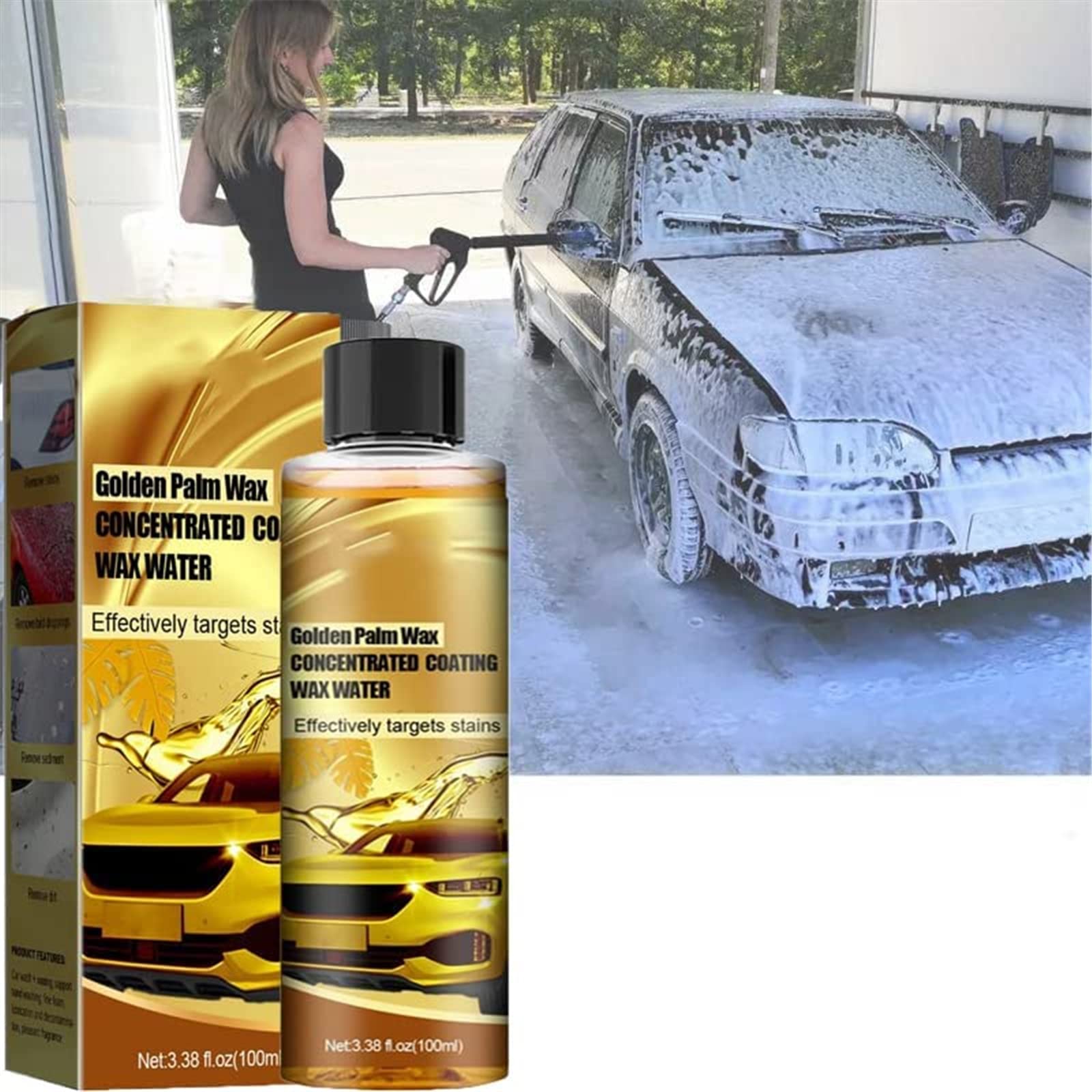 Premium Golden Carnauba Car Wash Wax & Polish - 2 Pack Auto Detailing Kit for Shine Protection | Car Foam Cleaner, Polishing Compound & Coating Paste | Perfect for Sedans, SUVs & Trucks
