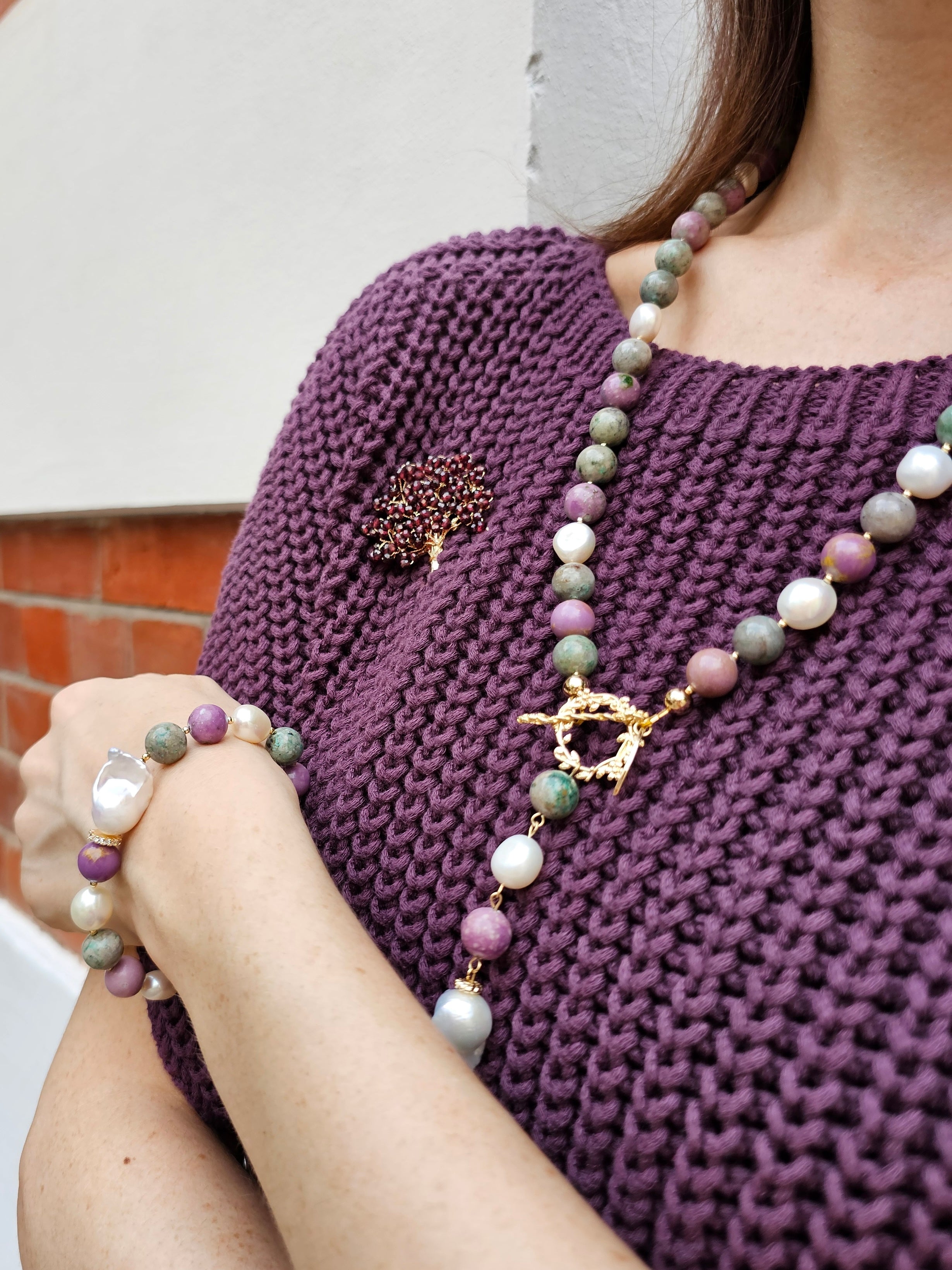 Elegant Purple Gemstone & Baroque Pearl Bracelet NB006 | Handmade Jewelry for Women | Perfect for Weddings, Parties & Gifts