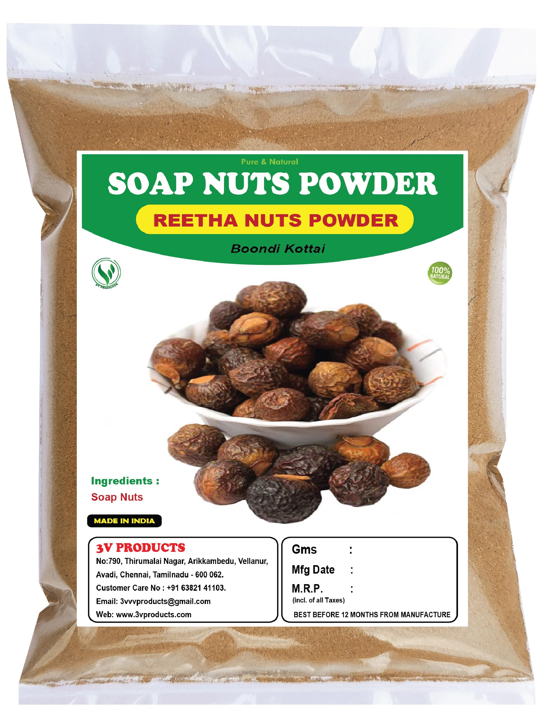 **3V PRODUCTS Reetha Powder 1Kg | Organic Soap Nut (Sapindus Mukorossi) for Hair Growth, Natural Hair Wash & Skin Care | Boondi Kottai | Promotes Healthy Scalp & Shiny Hair | Ideal for DIY Shampoo, Face Wash & Eco-Friendly Cleaning**