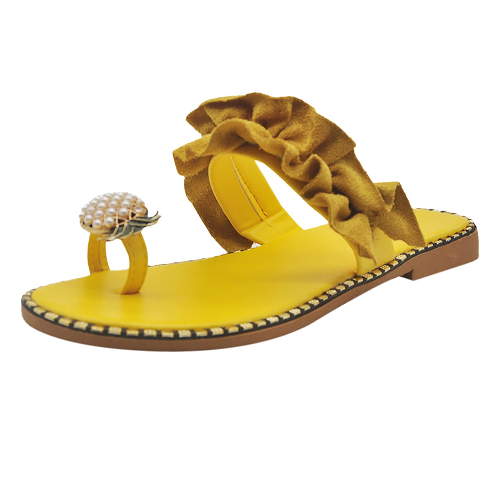 Women's Bohemian Pearl Flat Sandals - Casual Beach Slippers for Outdoor & Summer Wear | Comfortable Flip Flops for Girls and Women | Perfect for Vacation, Poolside, and Relaxing at Home