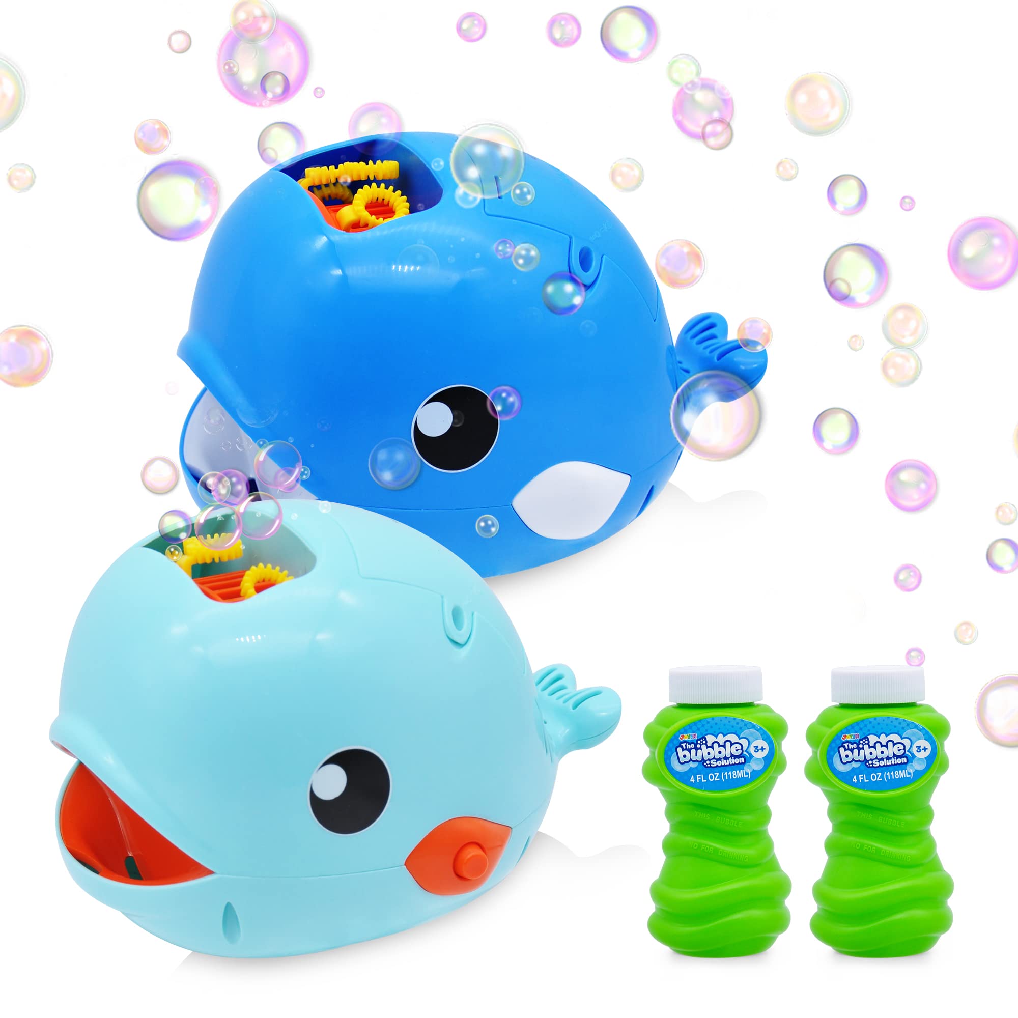 JOYIN 2 Pack Whale Bubble Blower Machine - Automatic Bubble Maker for Kids, 2000+ Bubbles Per Minute with 2 Bubble Solutions - Perfect for Birthday Parties, Summer Outdoor Play, Easter Events & Indoor Fun - Great Gift for Toddlers & Children