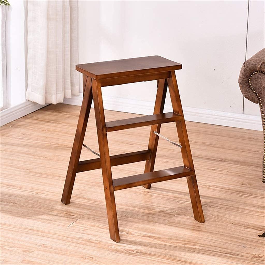 FADUNI 3-Step Foldable Wooden Step Stool with Pedal - Multifunctional Portable Ladder Stool for Home, Kitchen, Bathroom - Perfect as Step Stool, High Chair, Climbing Ladder
