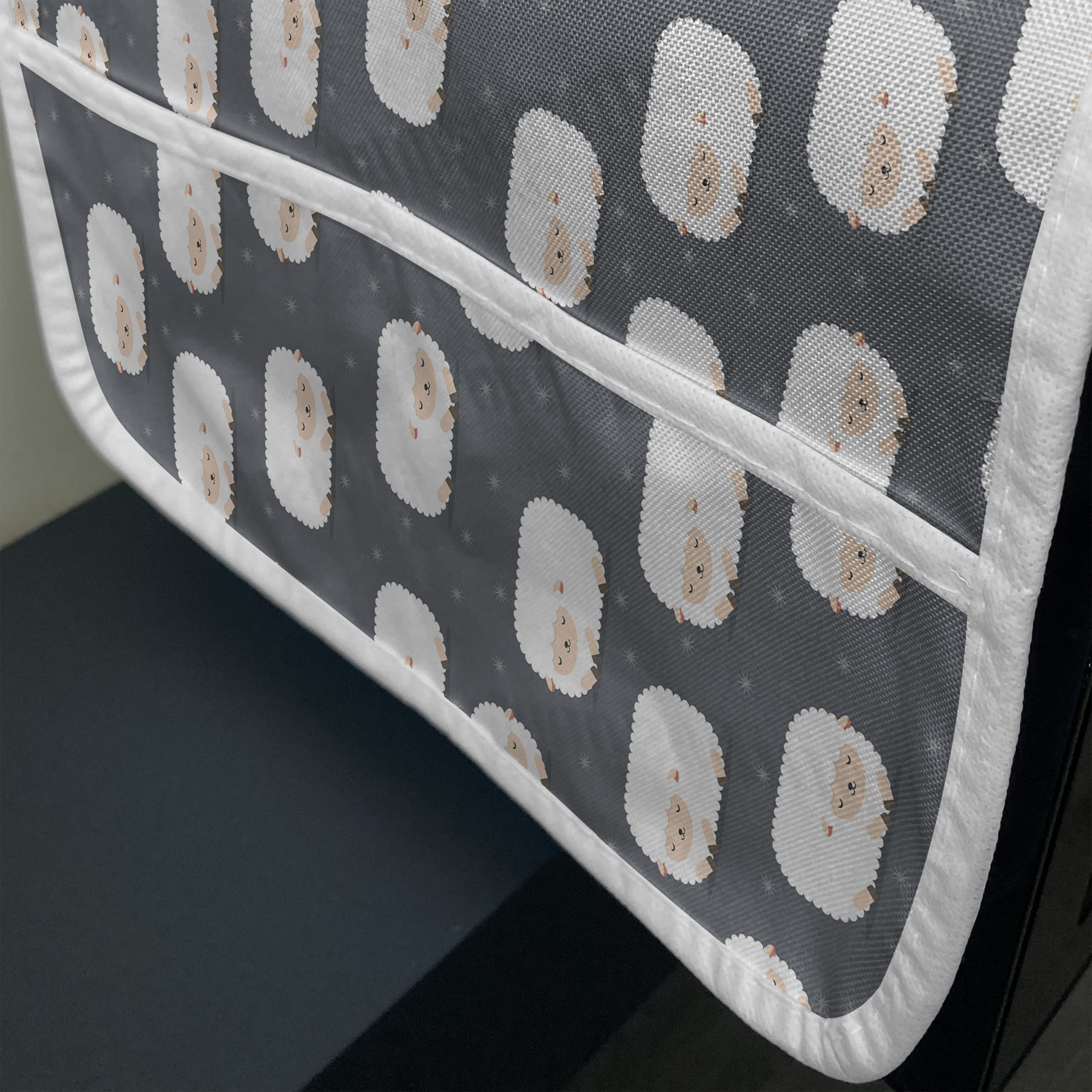 Ambesonne Microwave Oven Cover - Funny Lambs Cartoon Design, Water Resistant Kitchen Organizer with Pockets, 36