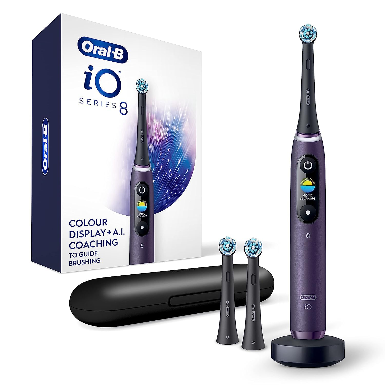 Oral-B iO Series 8 Electric Toothbrush with 2 Replacement Brush Heads, Violet Ametrine - Advanced Smart Toothbrush for Professional Dental Care at Home | Perfect for Travel & Daily Oral Hygiene