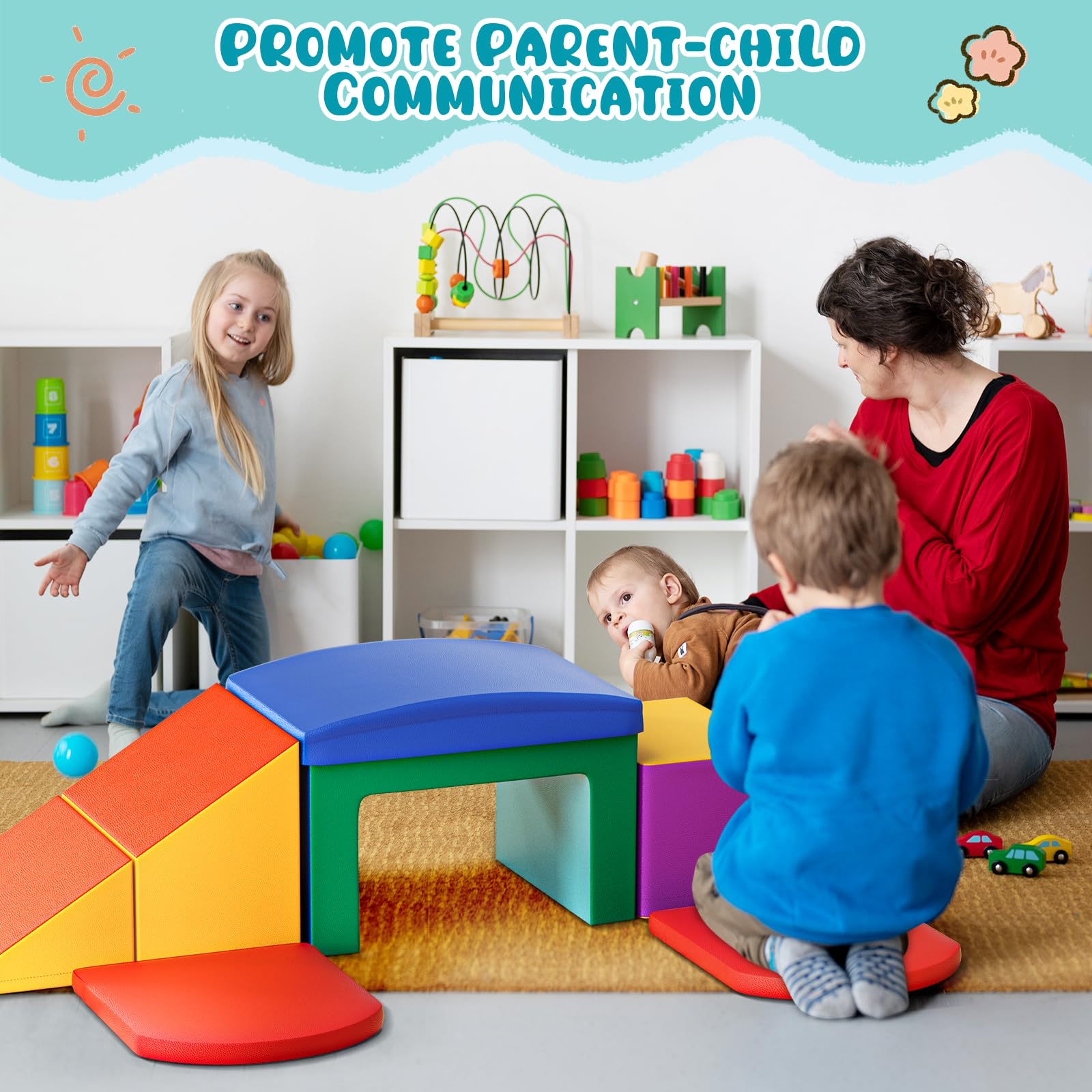 Lischwert Soft Foam Toddler Climbing Toys Set - 6-Piece Indoor Play Gym with Slide, Stairs & Ramp - Safe Kids Climbing Equipment for Toddlers & Children - Perfect for Playrooms, Daycares & Home Use (Colorful)