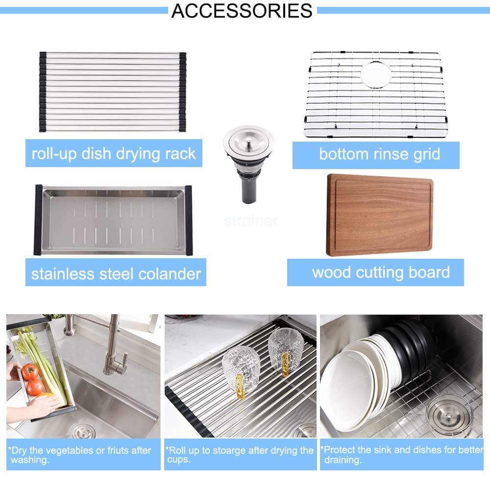 24 Inch Black Undermount Kitchen Sink - 16 Gauge Stainless Steel Workstation Sink with Deep Basin (24x19 Inch) - Perfect for Food Prep, Dishwashing & Bar Use