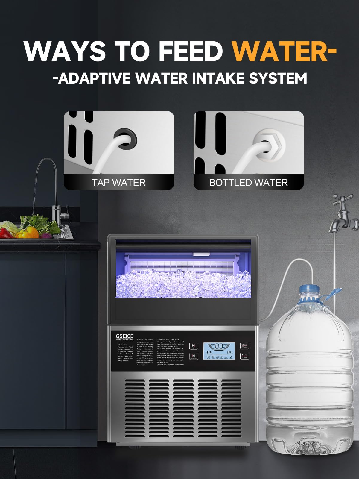 Upgraded 80lbs Commercial Ice Maker Machine - Stainless Steel Under Counter Ice Machine with 15lbs Storage Capacity, Freestanding Ice Maker for Restaurants, Bars, Home & RV - Perfect for Cocktails, Parties, and Outdoor Events