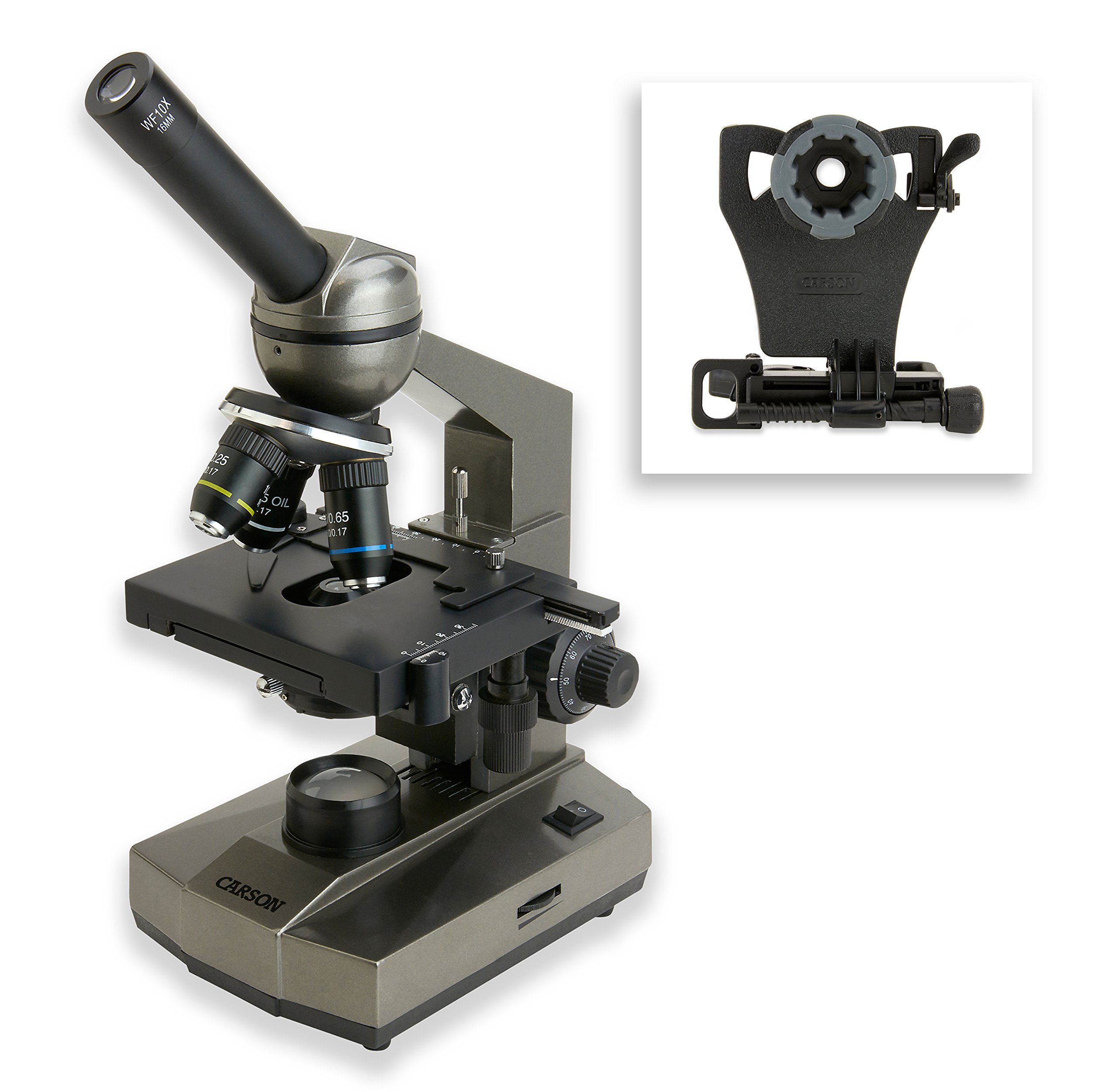 Carson MS-100SP Beginner Compound Microscope 100-1000x Magnification with Mechanical Stage & Smartphone Adapter - Perfect for Students, Home Science Labs & Digital Microphotography
