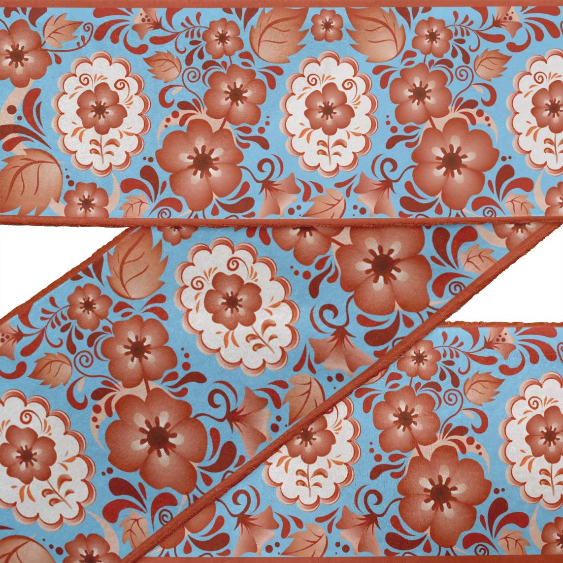 Blue Leaves & Floral Printed Dupion Fabric Ribbon Trim - 9 Yards, 3 Inches Wide for DIY Crafts, Sewing, Home Decor & Fashion Accessories | Perfect for Scrapbooking, Gift Wrapping & Costume Design