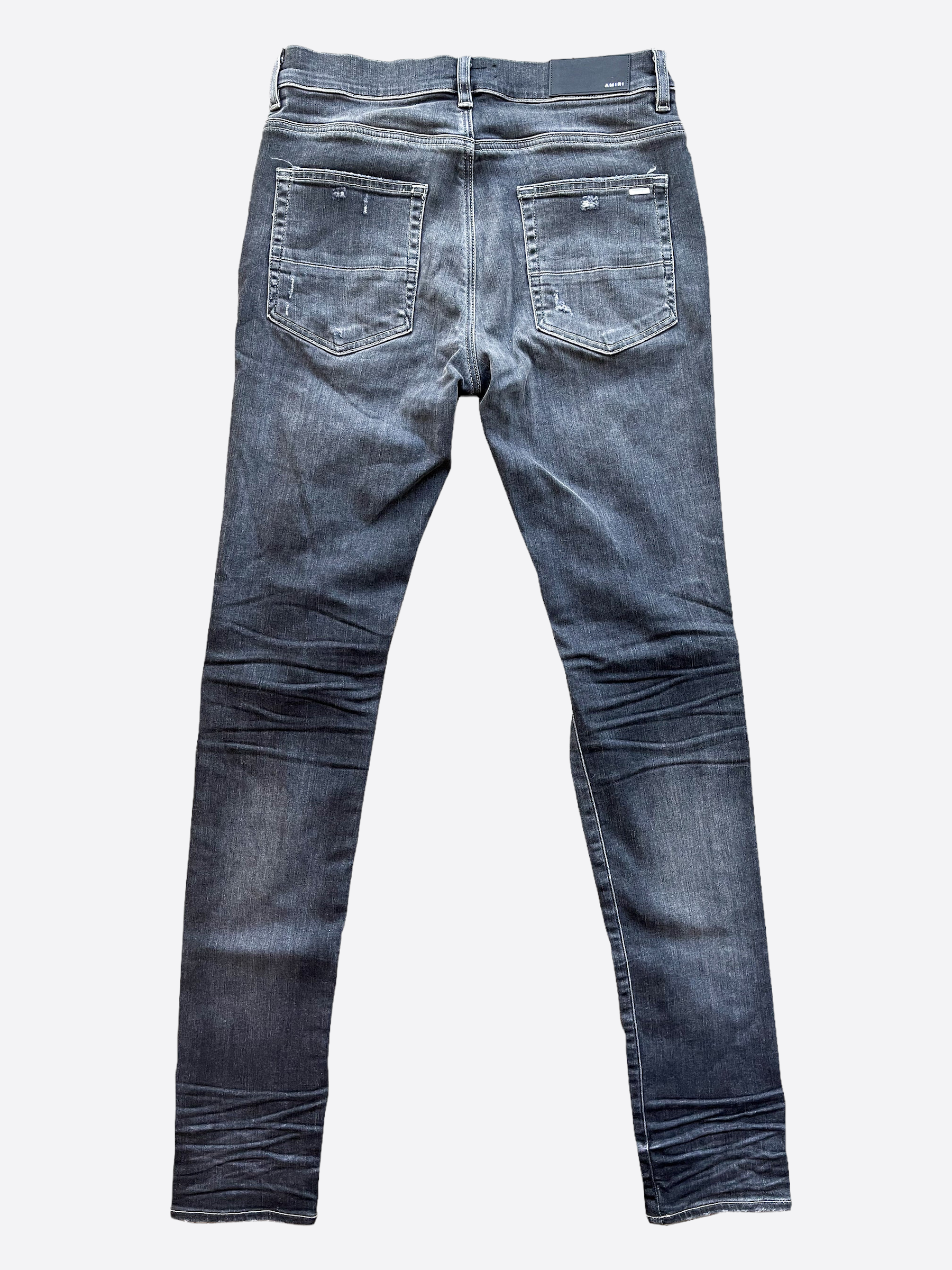 Amiri Grey Distressed Thrasher Denim Jeans for Men - Vintage Washed Slim Fit Ripped Skinny Jeans | Perfect for Streetwear, Casual Outfits & Night Out